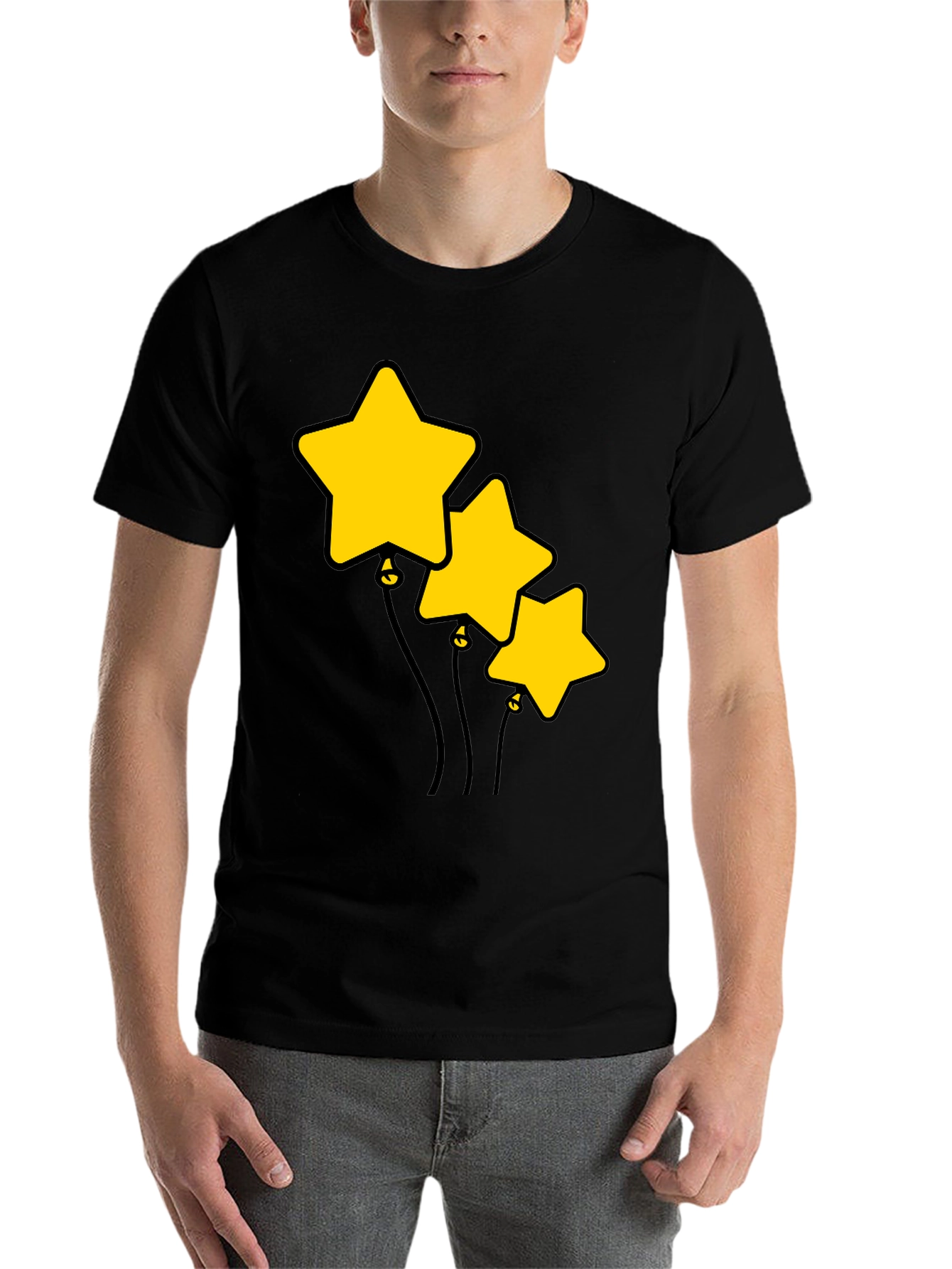 Black Star Balloons Graphic Tee - Black Cotton T-Shirt view 7
