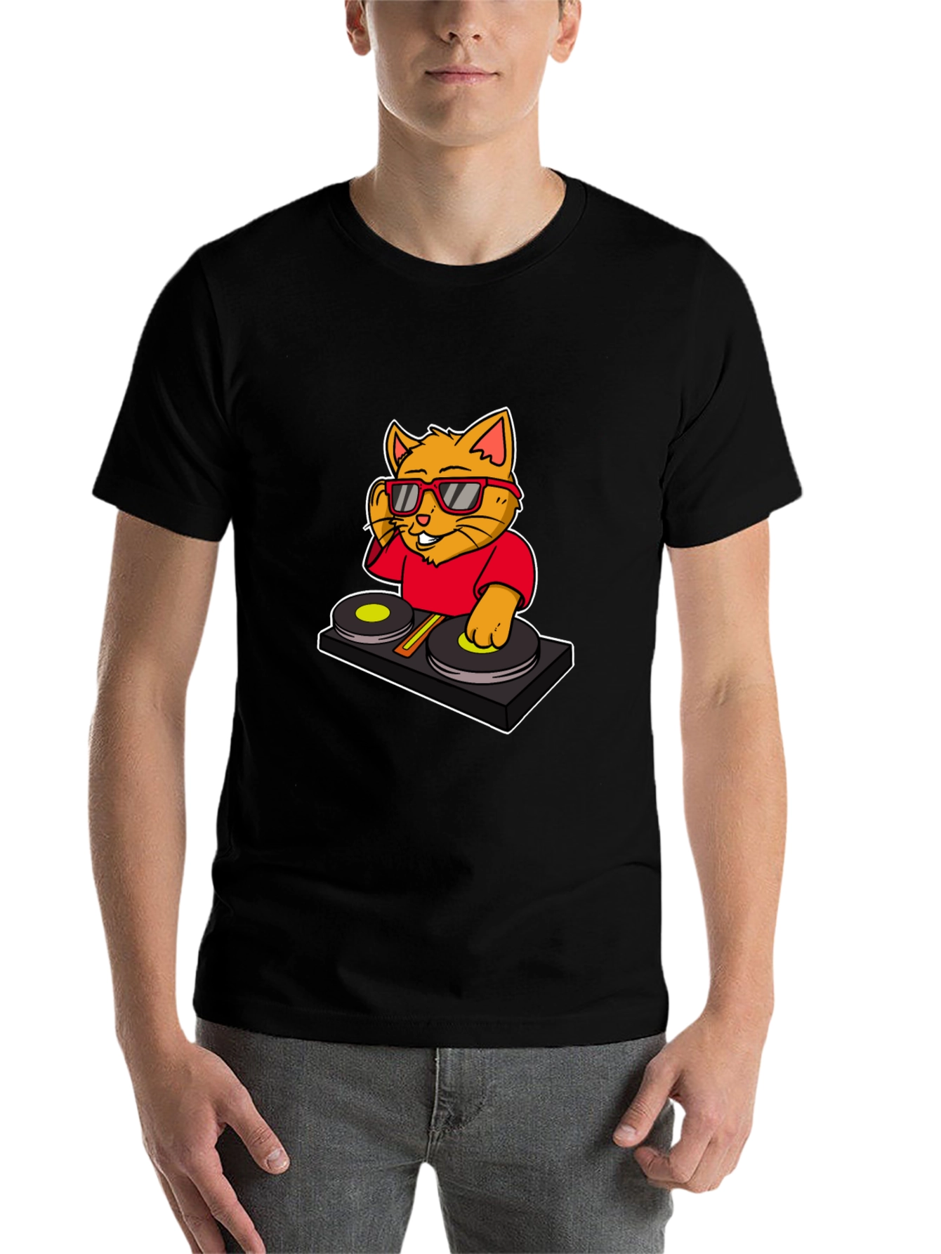 Black DJ Cat Graphic T-Shirt - Cool Music Lover Tee view 7