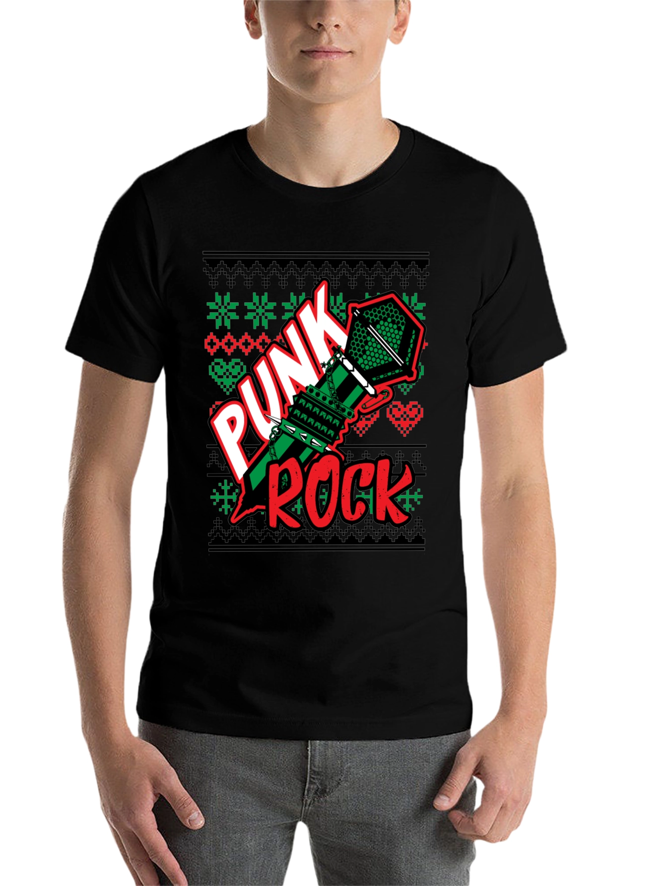Black Punk Rock Ugly Christmas Sweater T-Shirt view 7