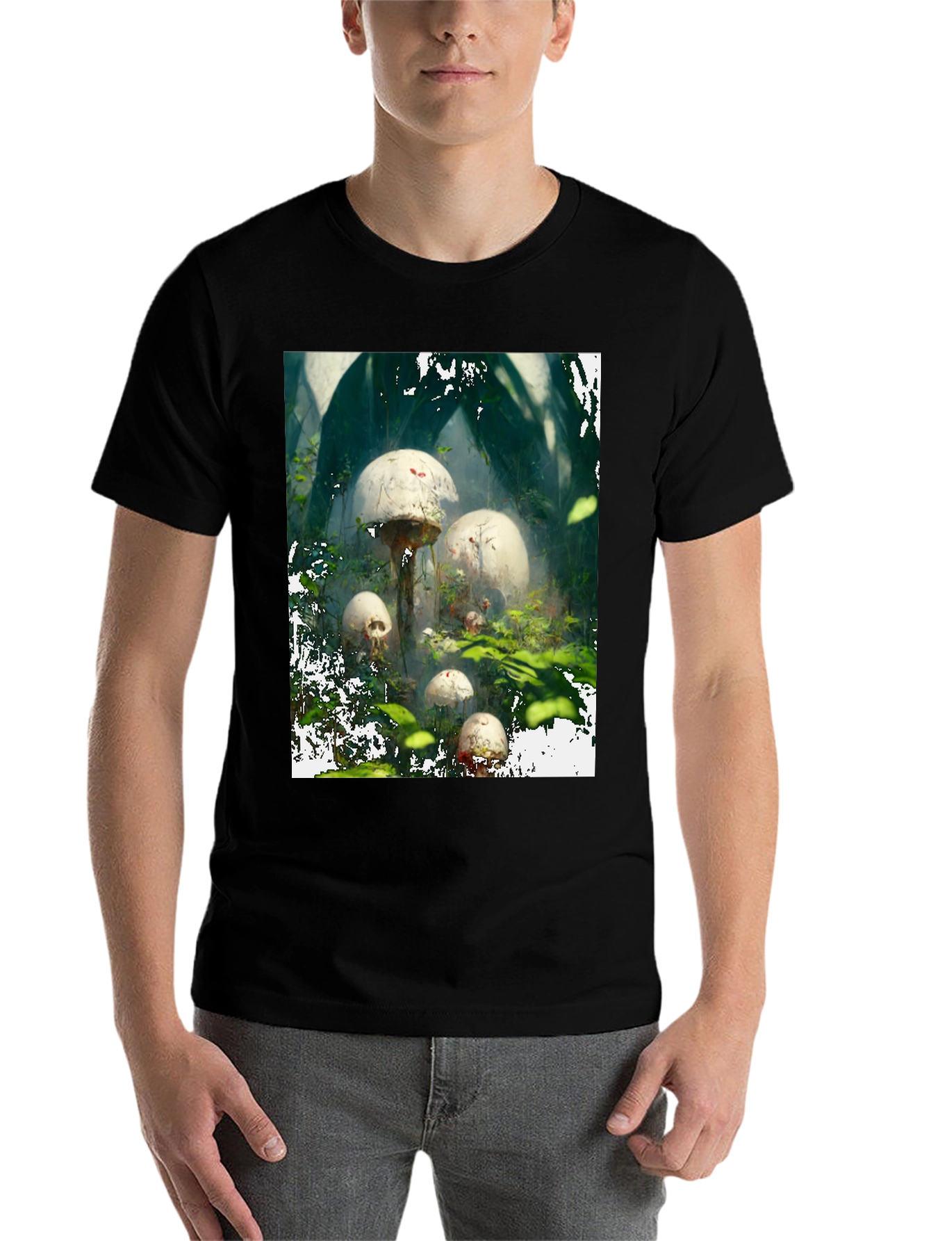 Black Mushroom Skull Forest Tee view 7