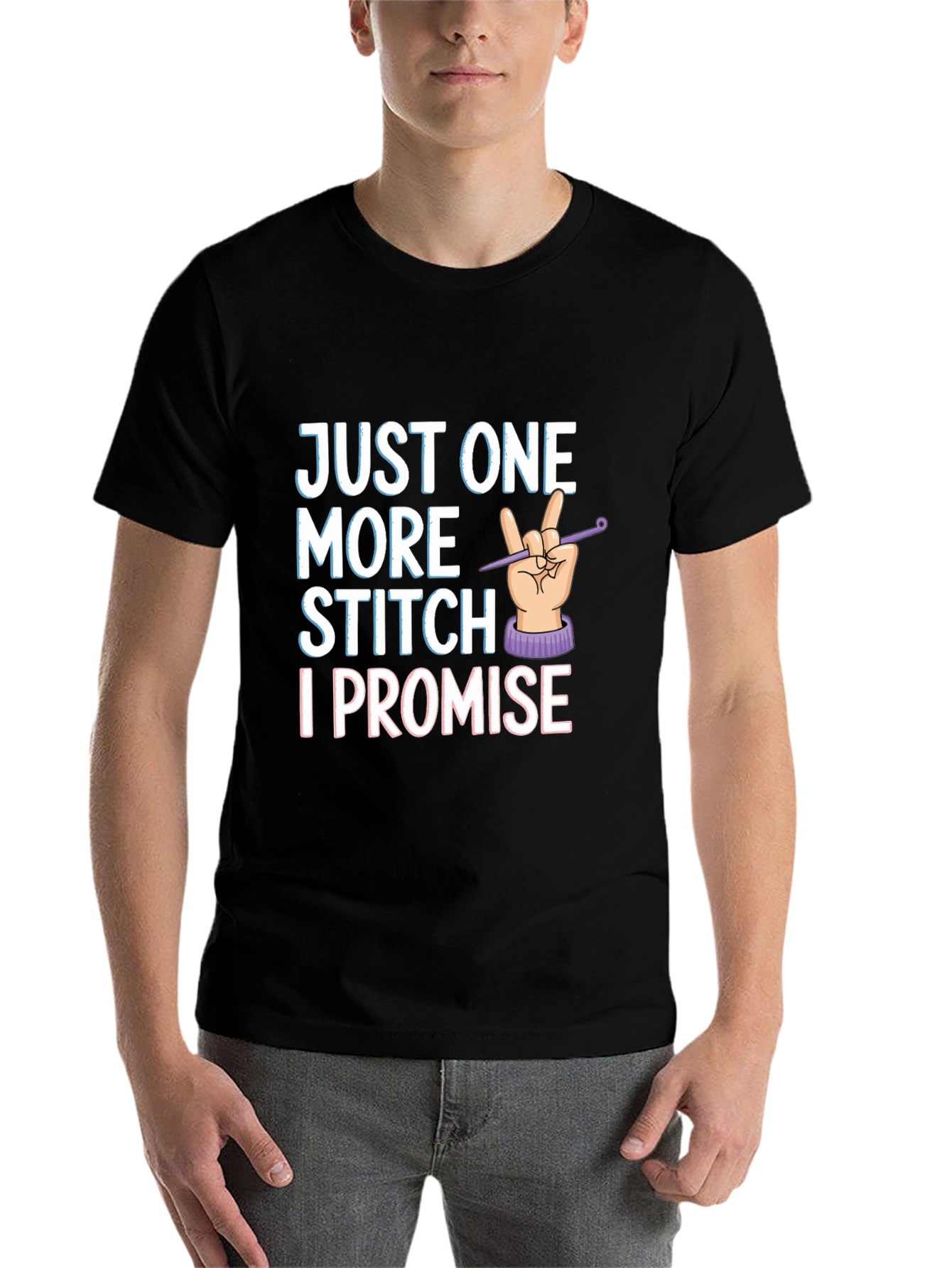 Black Just One More Stitch T-Shirt - Knitting Lover's Tee view 7
