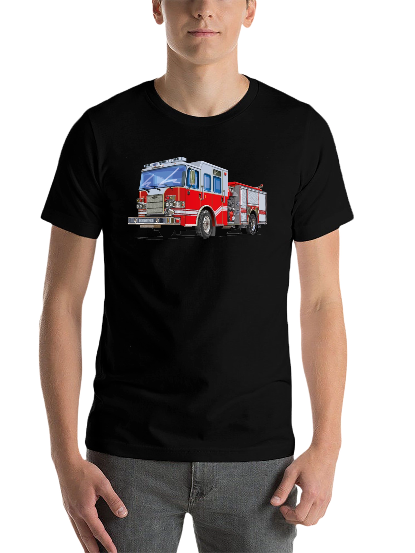 Black Firetruck Graphic Tee - Black Cotton Blend T-Shirt view 7