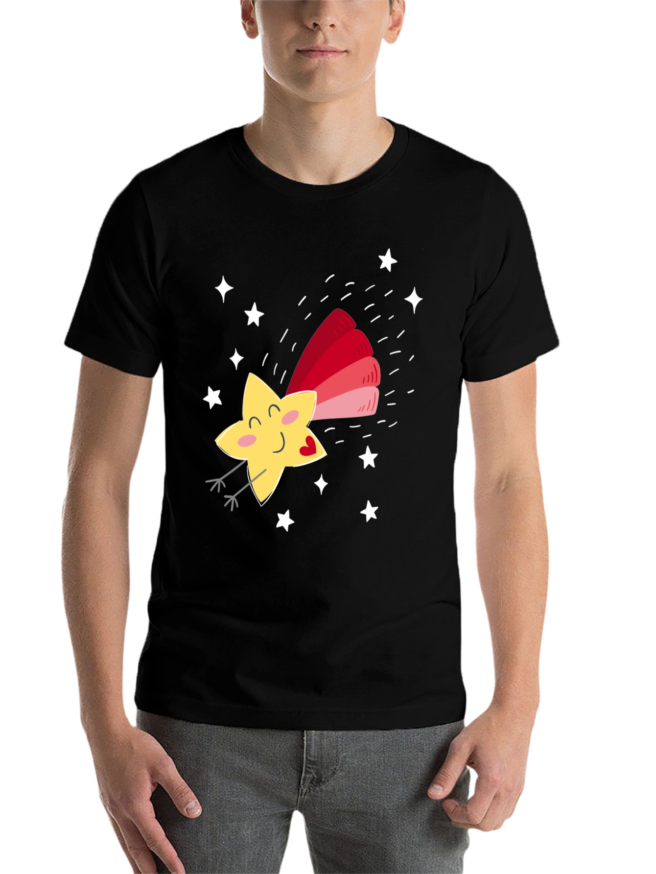 Black Cute Star Graphic Tee - Unisex Black T-Shirt view 7