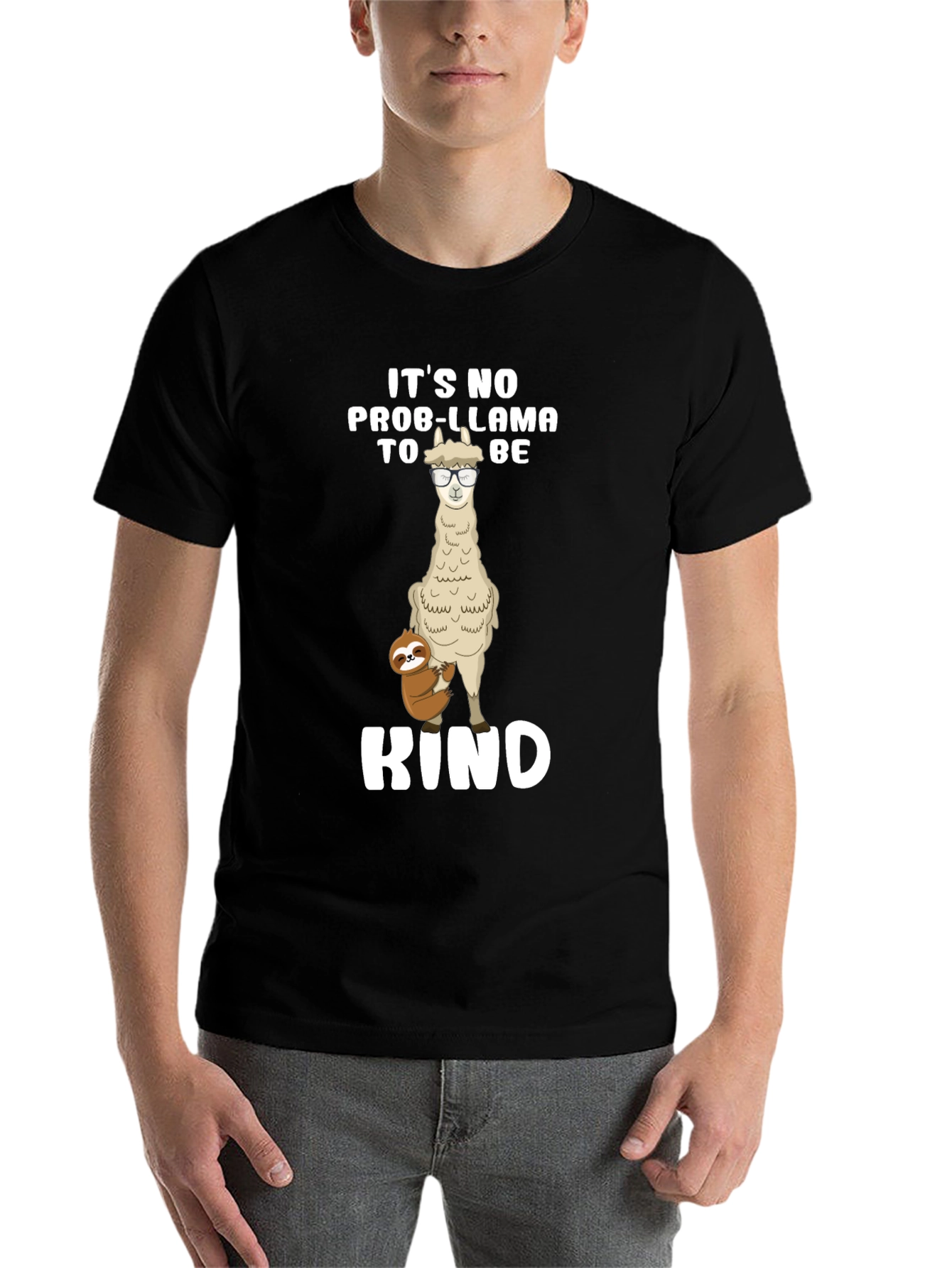 Black No Prob-Llama To Be Kind Black T-Shirt view 7