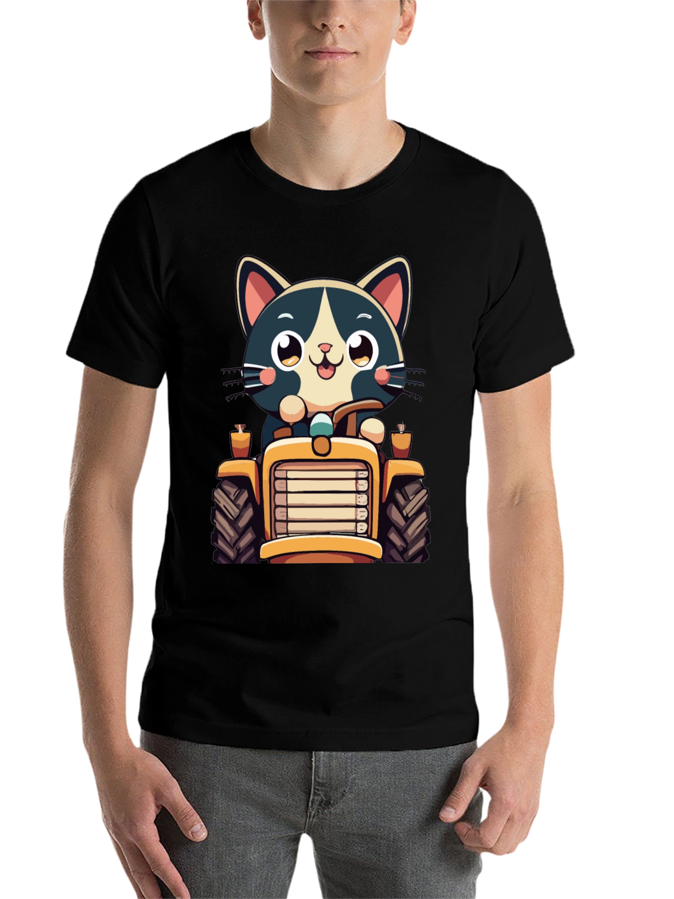 Black Cat Driving Tractor T-Shirt view 7