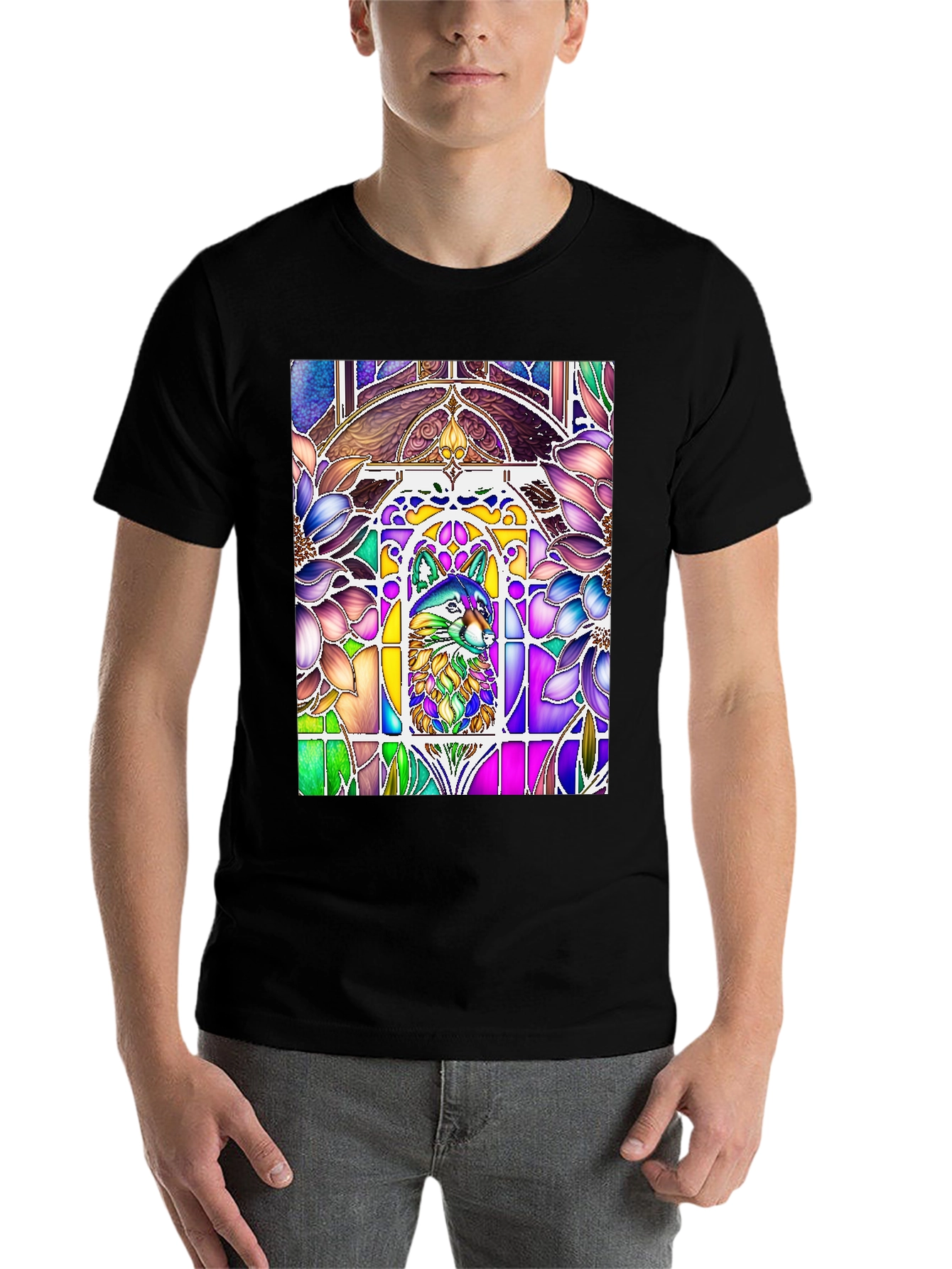 Black Stained Glass Wolf Graphic Tee view 7