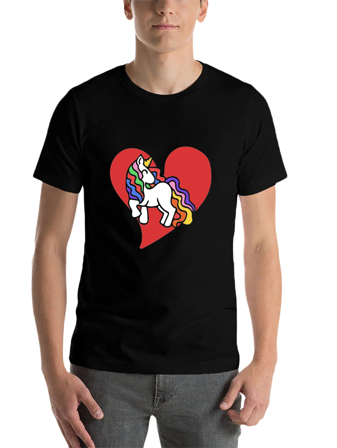 Black Unicorn Heart Tee - Rainbow Mane Graphic T-Shirt view 7