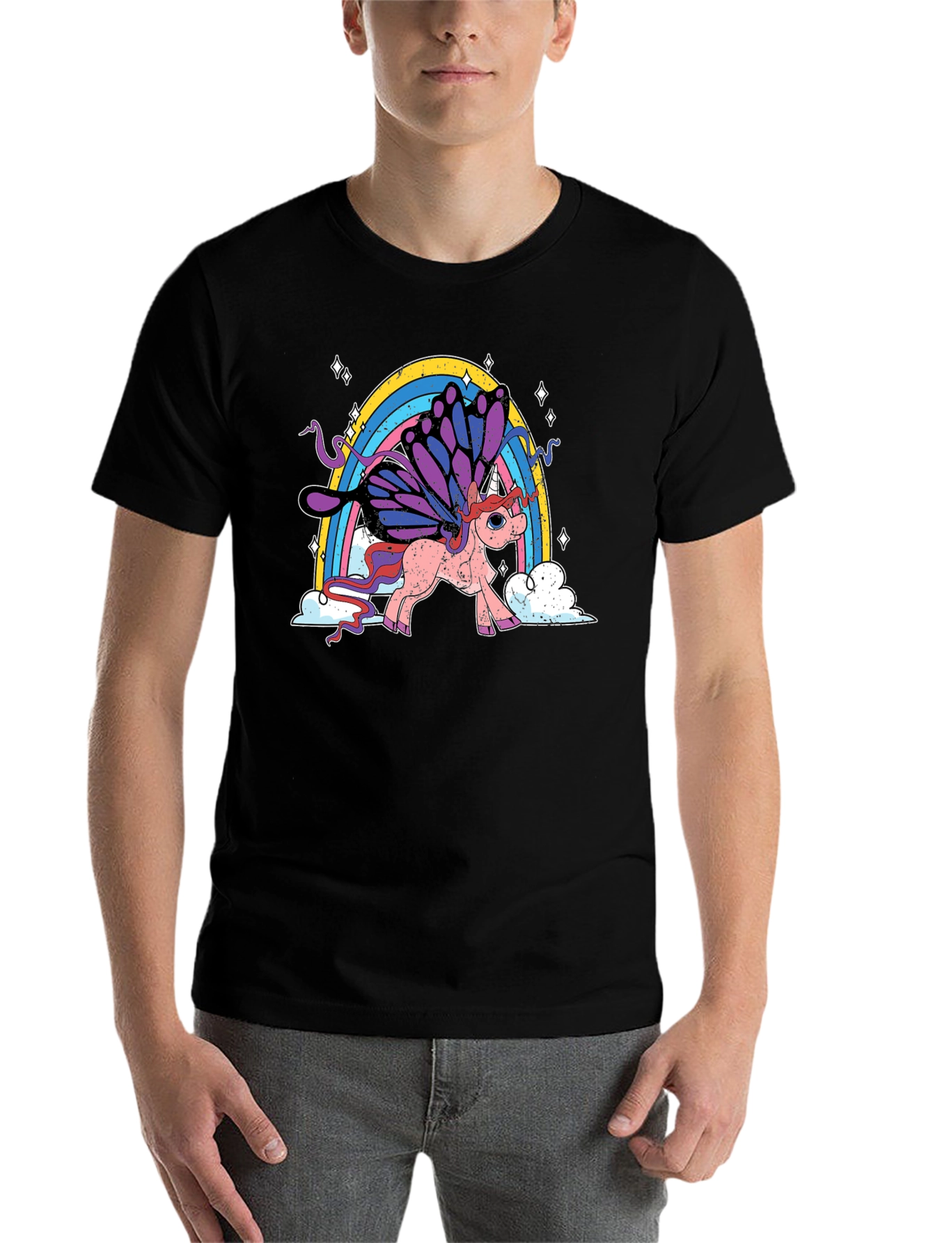 Black Unicorn Rainbow T-Shirt - Magical Butterfly Wings view 7