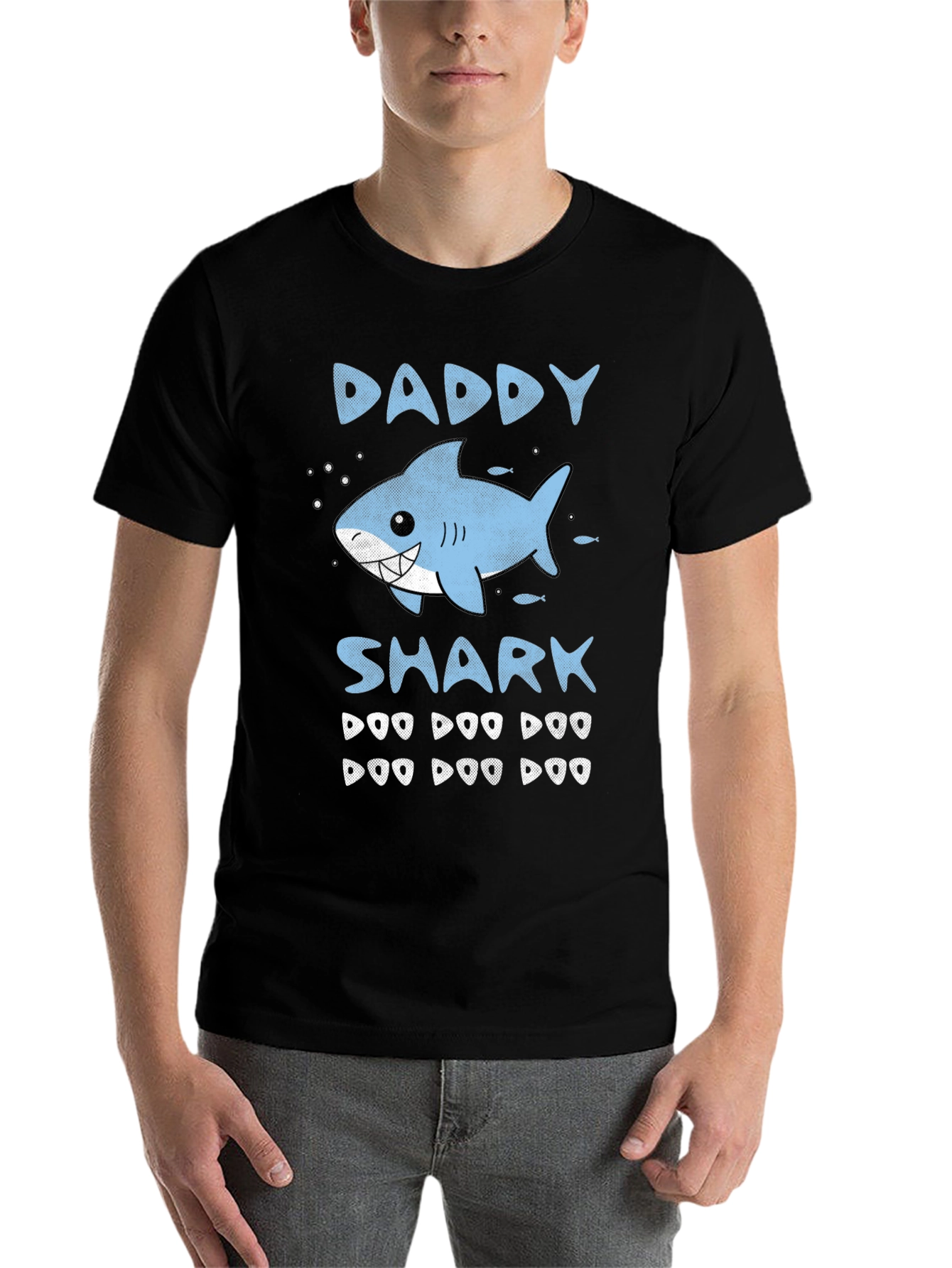 Black Daddy Shark Graphic Print Men's T-Shirt view 7