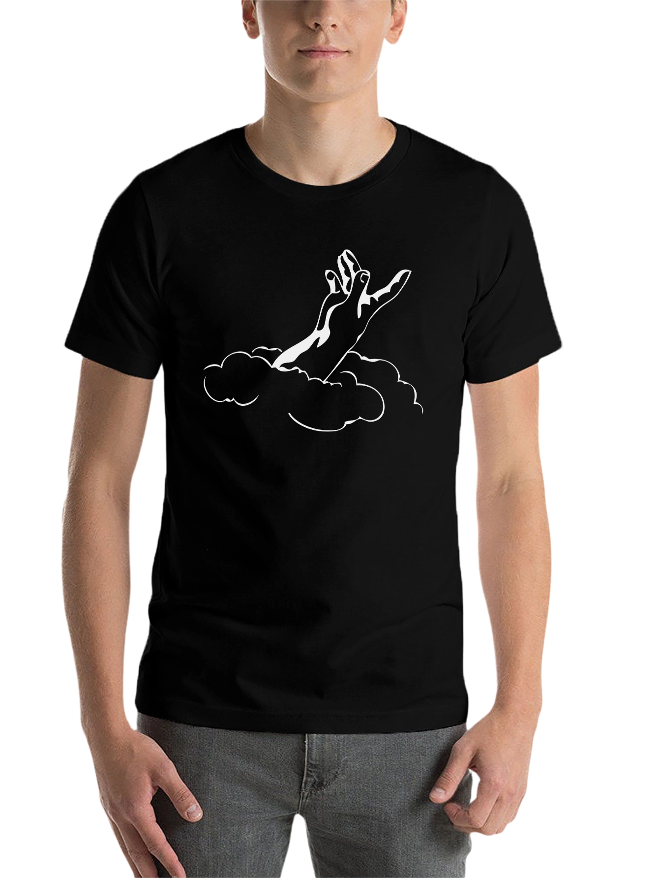 Black Hand in Clouds Graphic Tee - Premium Black Cotton T-Shirt view 7