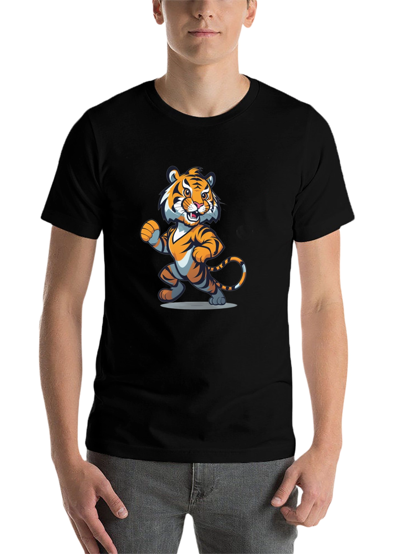 Black Cartoon Tiger Graphic Tee - Black view 7