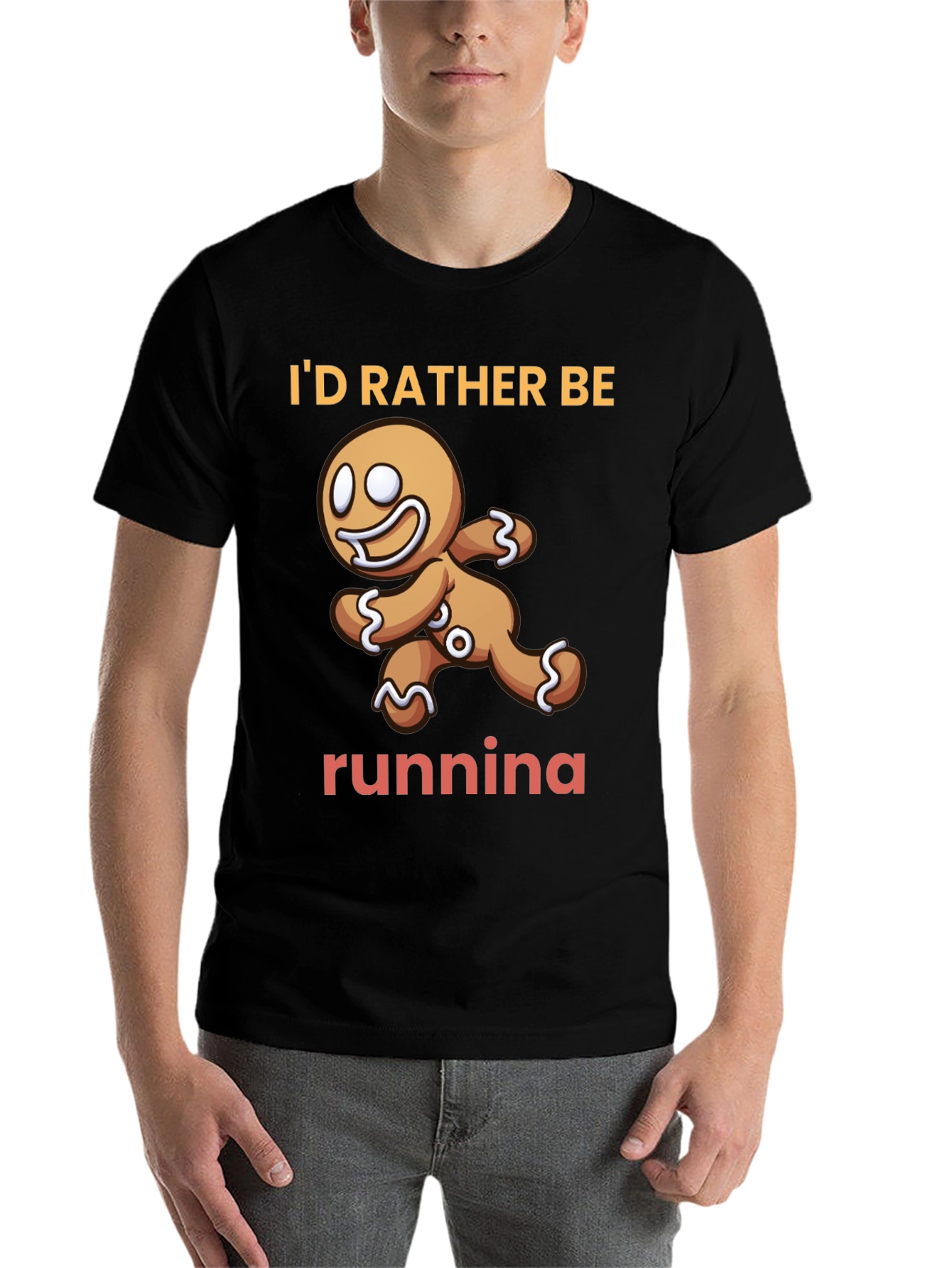 Black Gingerbread Man Running T-Shirt view 7