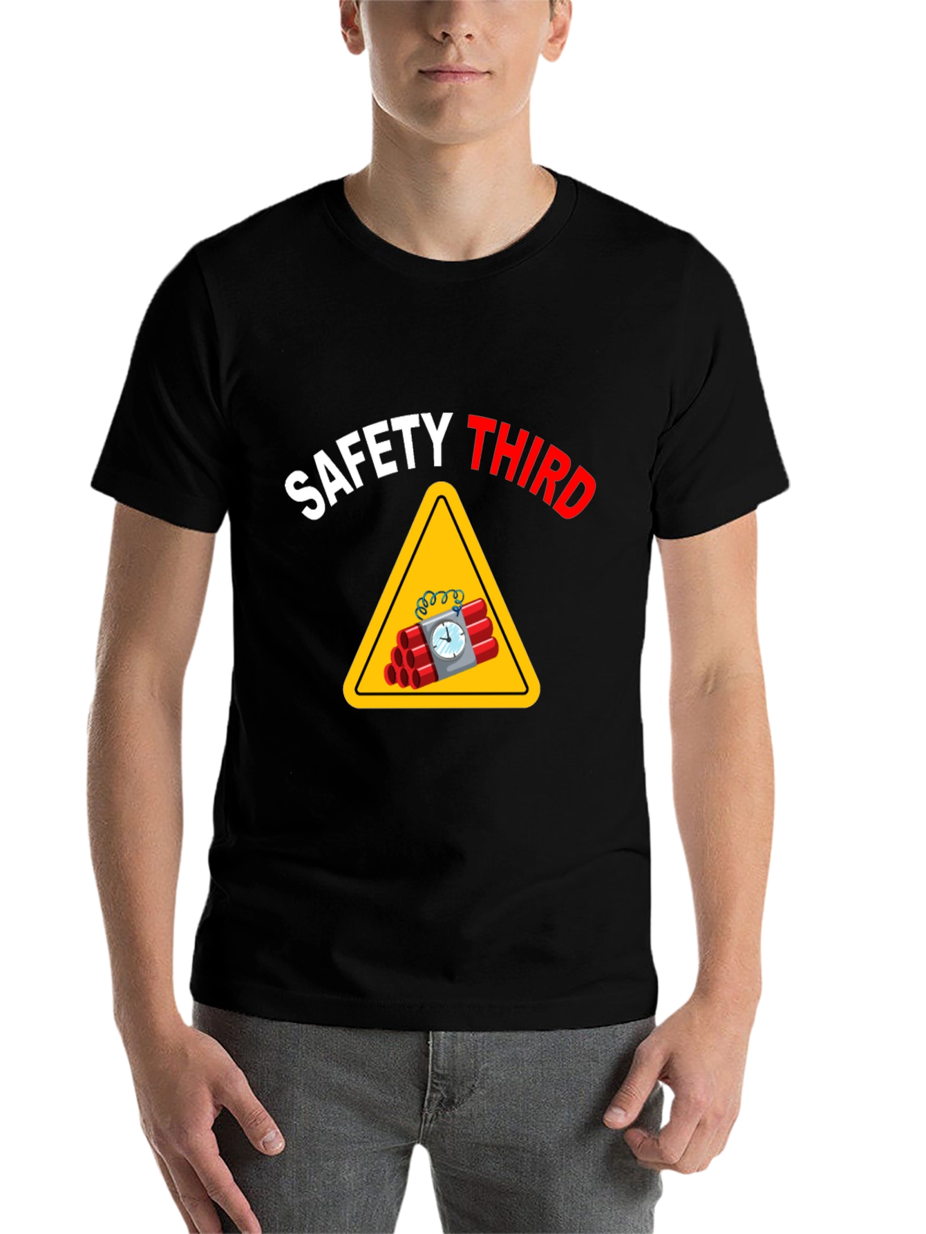 Black Safety Third T-Shirt - Funny Graphic Tee view 7
