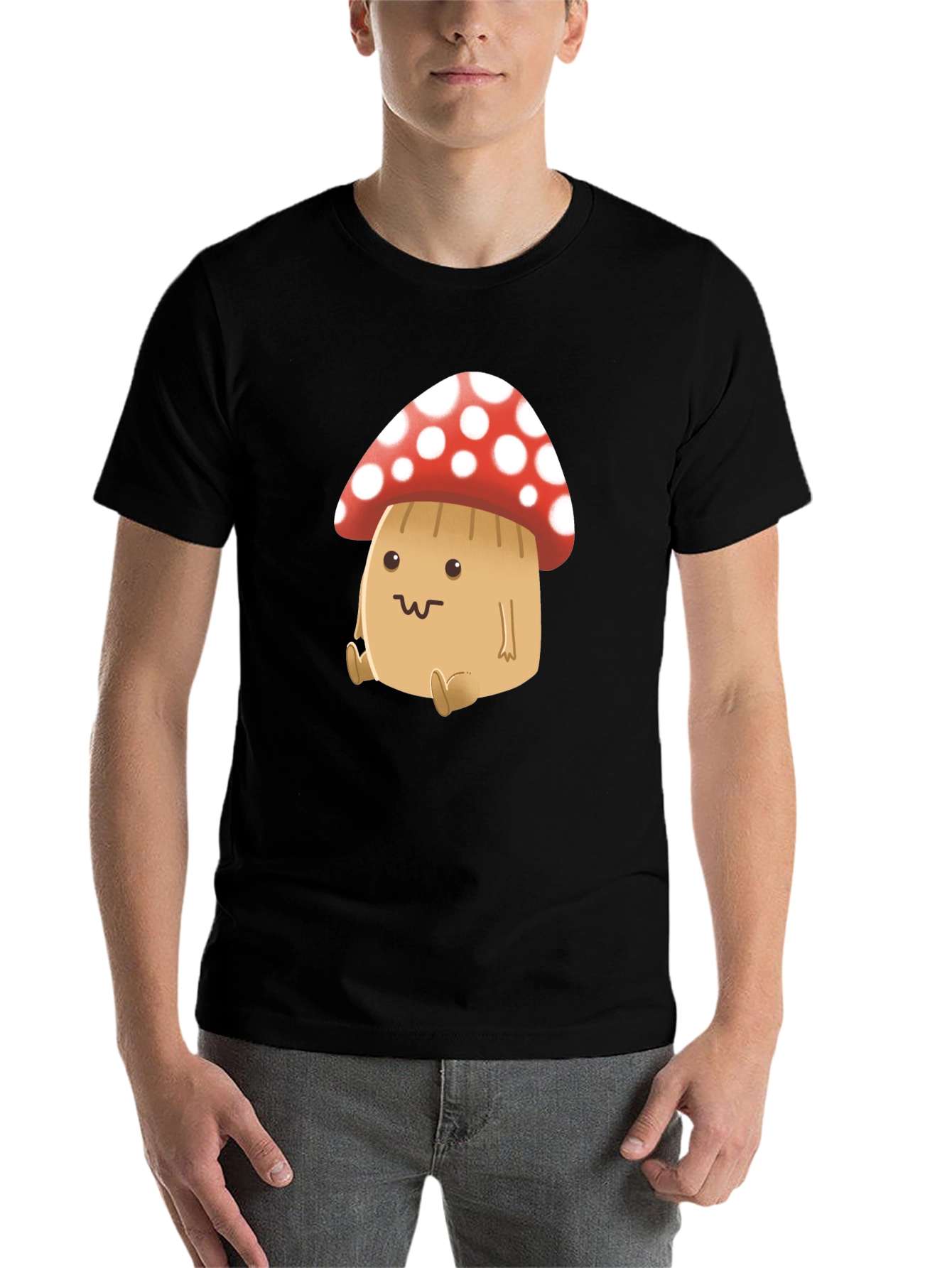 Black Cute Mushroom Graphic Tee - Black view 7