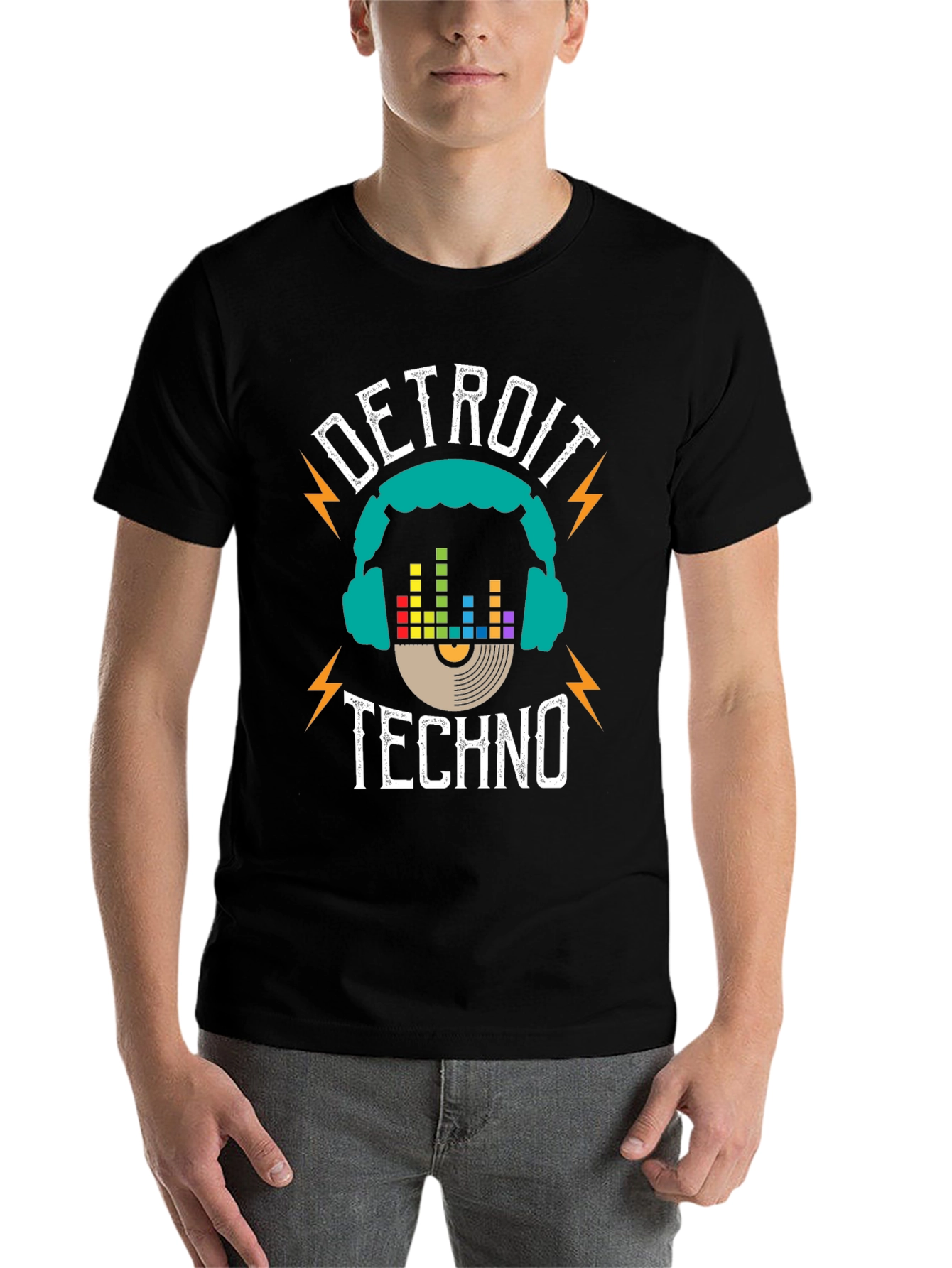 Black Detroit Techno Music T-Shirt view 7
