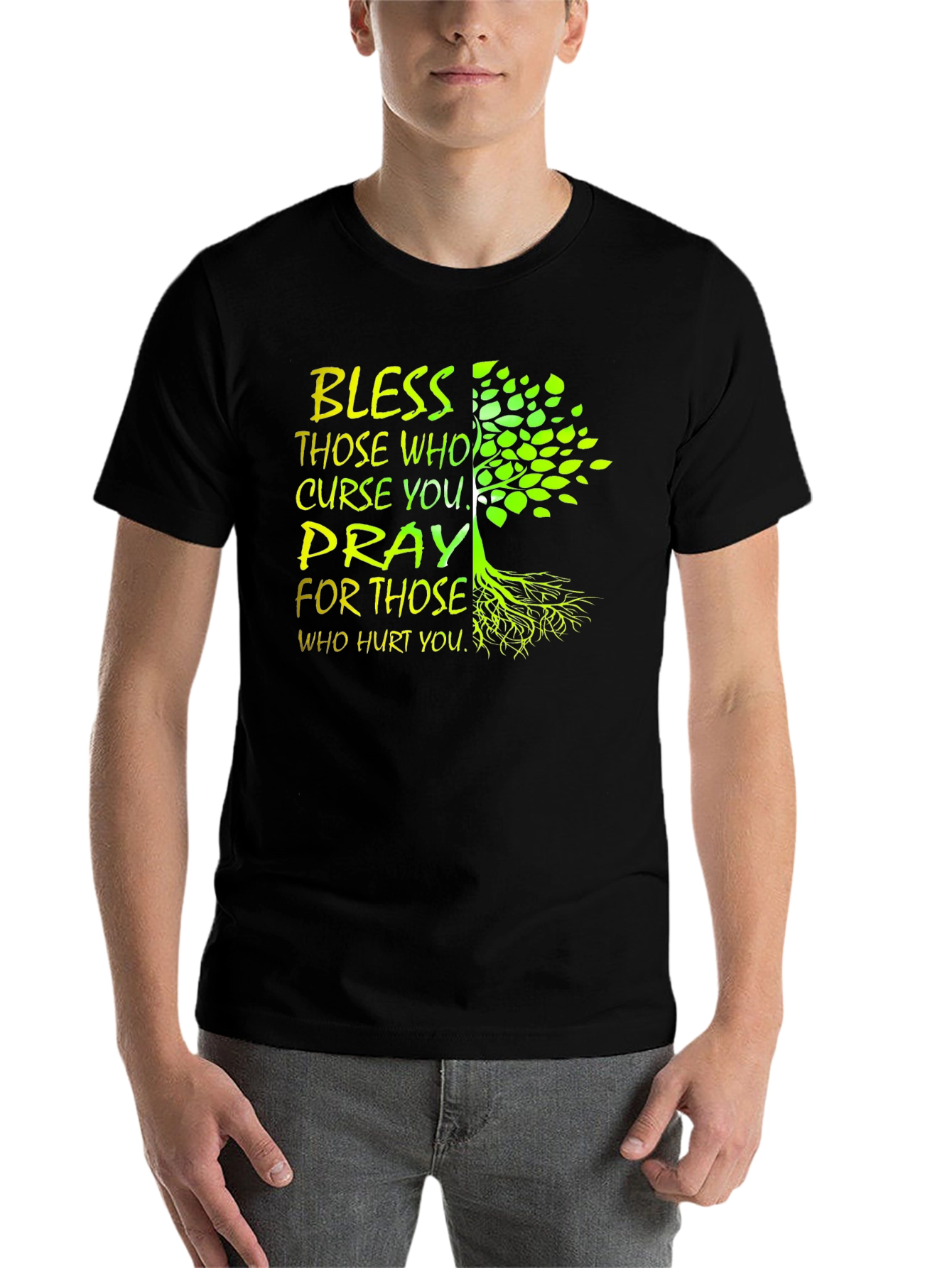 Black Bless & Pray Tree Graphic Black T-Shirt view 7