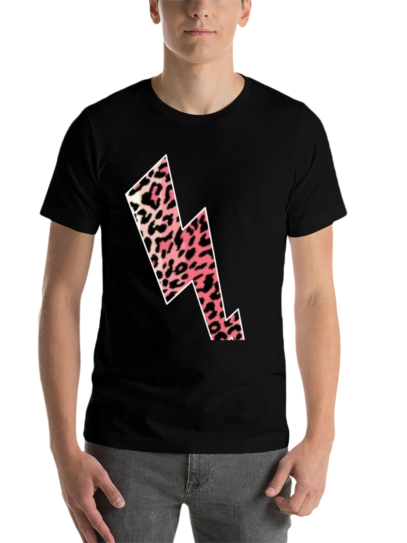 Black Trendy Leopard Print Lightning Bolt Graphic Tee view 7