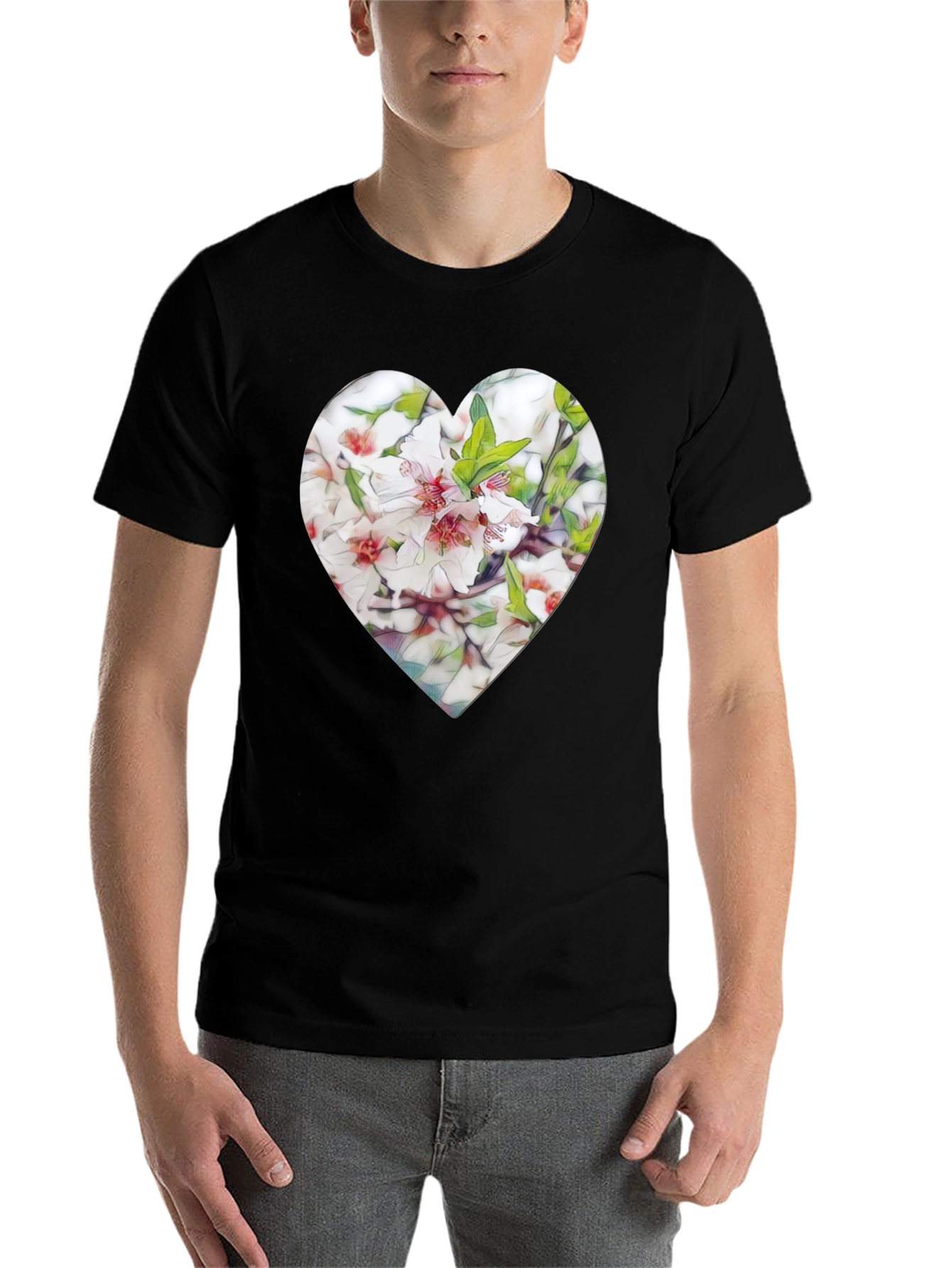 Black Heart Floral Graphic Tee - Stylish Black T-Shirt view 7