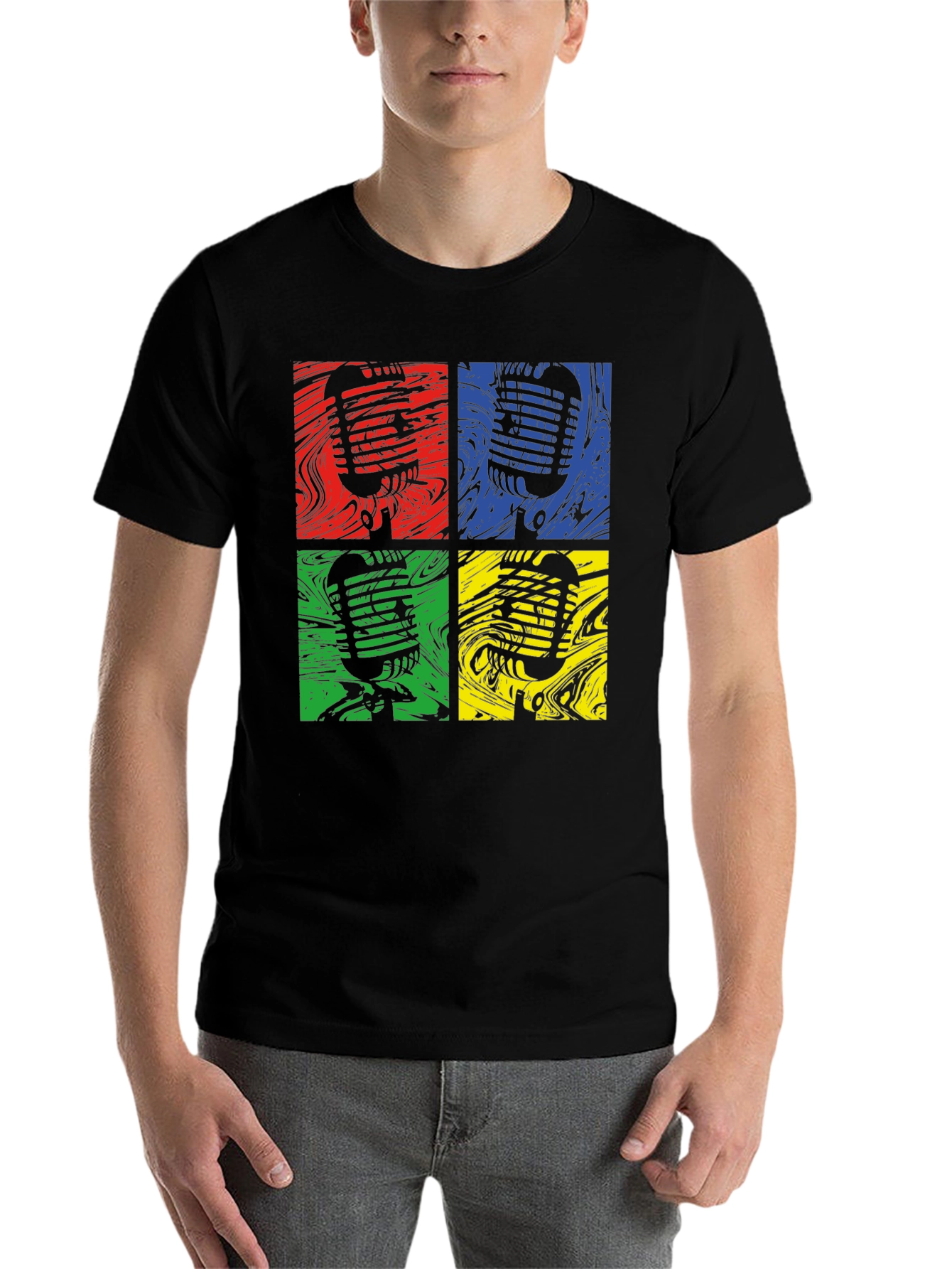 Black Retro Microphone T-Shirt - Pop Art Style, Music Lover Tee view 7