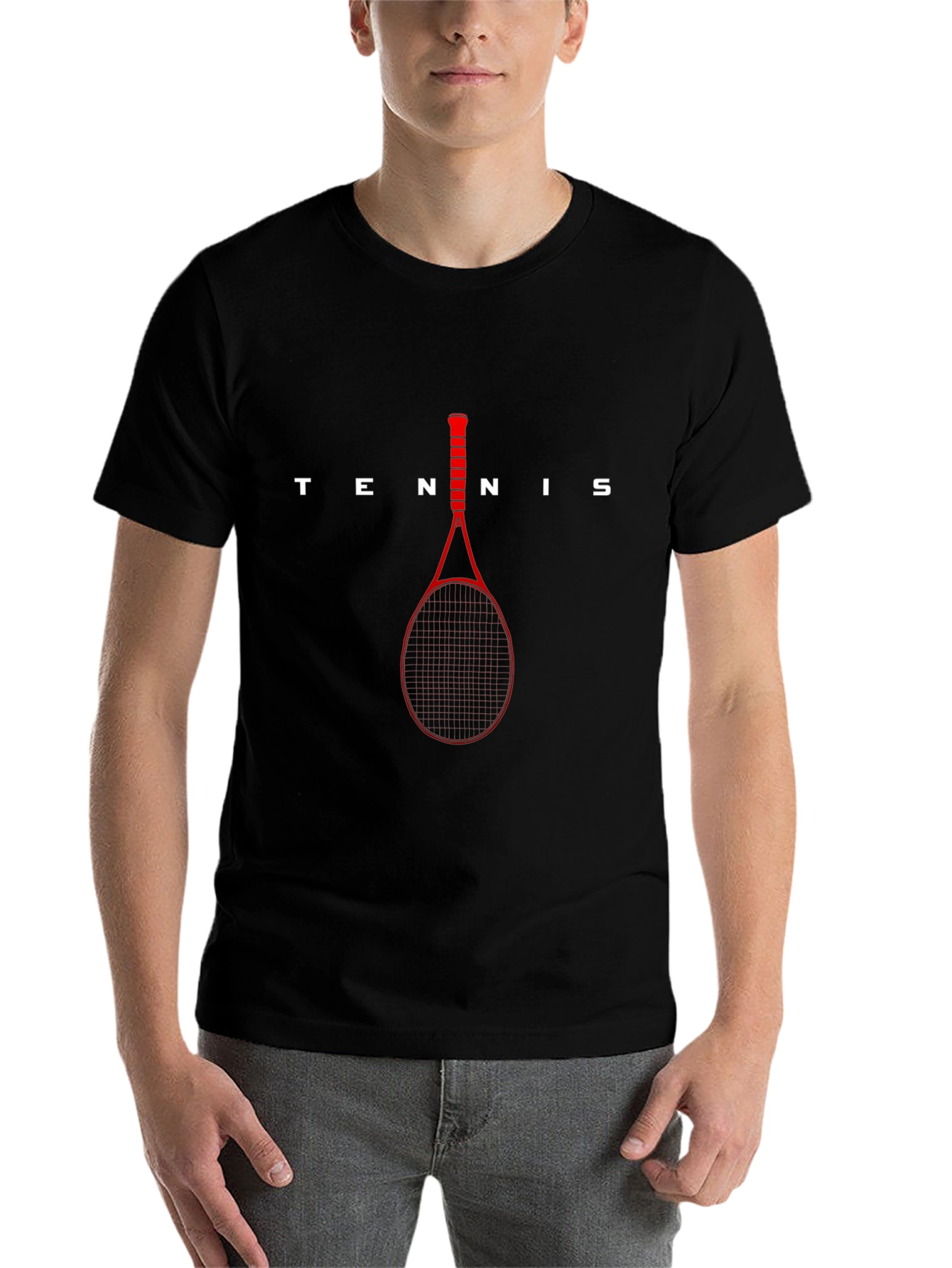 Black Tennis Racket Graphic T-Shirt - Black Cotton Tee view 7