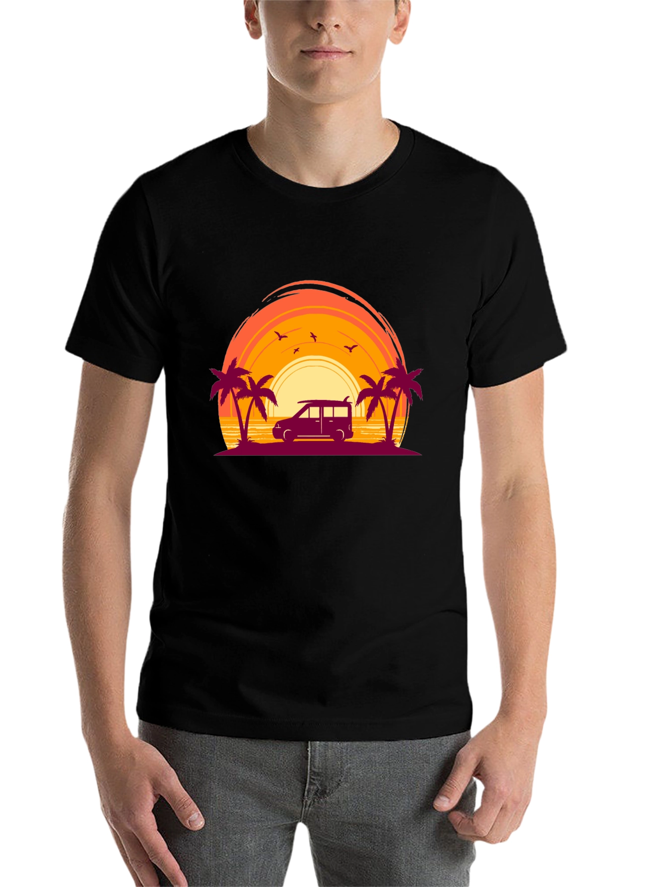 Black Sunset Beach Van Graphic Tee view 7