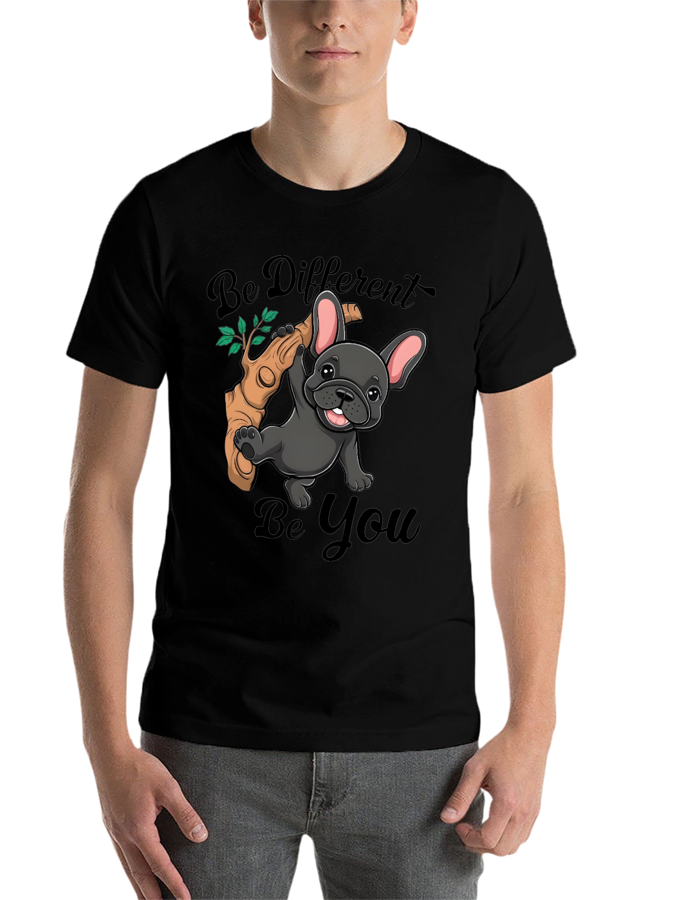 Black Be Different Be You Bulldog T-Shirt view 7
