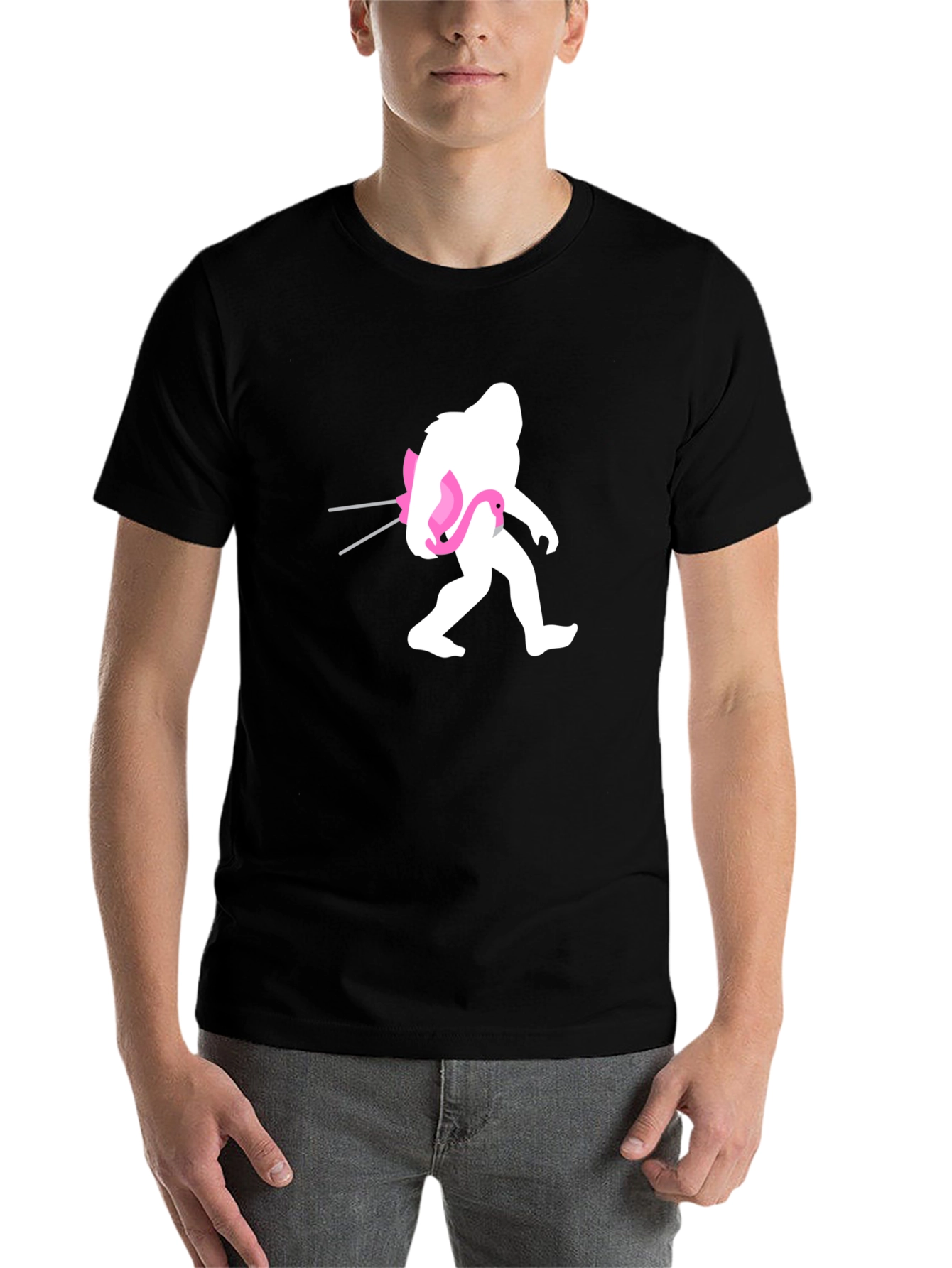 Black Sasquatch Flamingo Black T-Shirt view 7