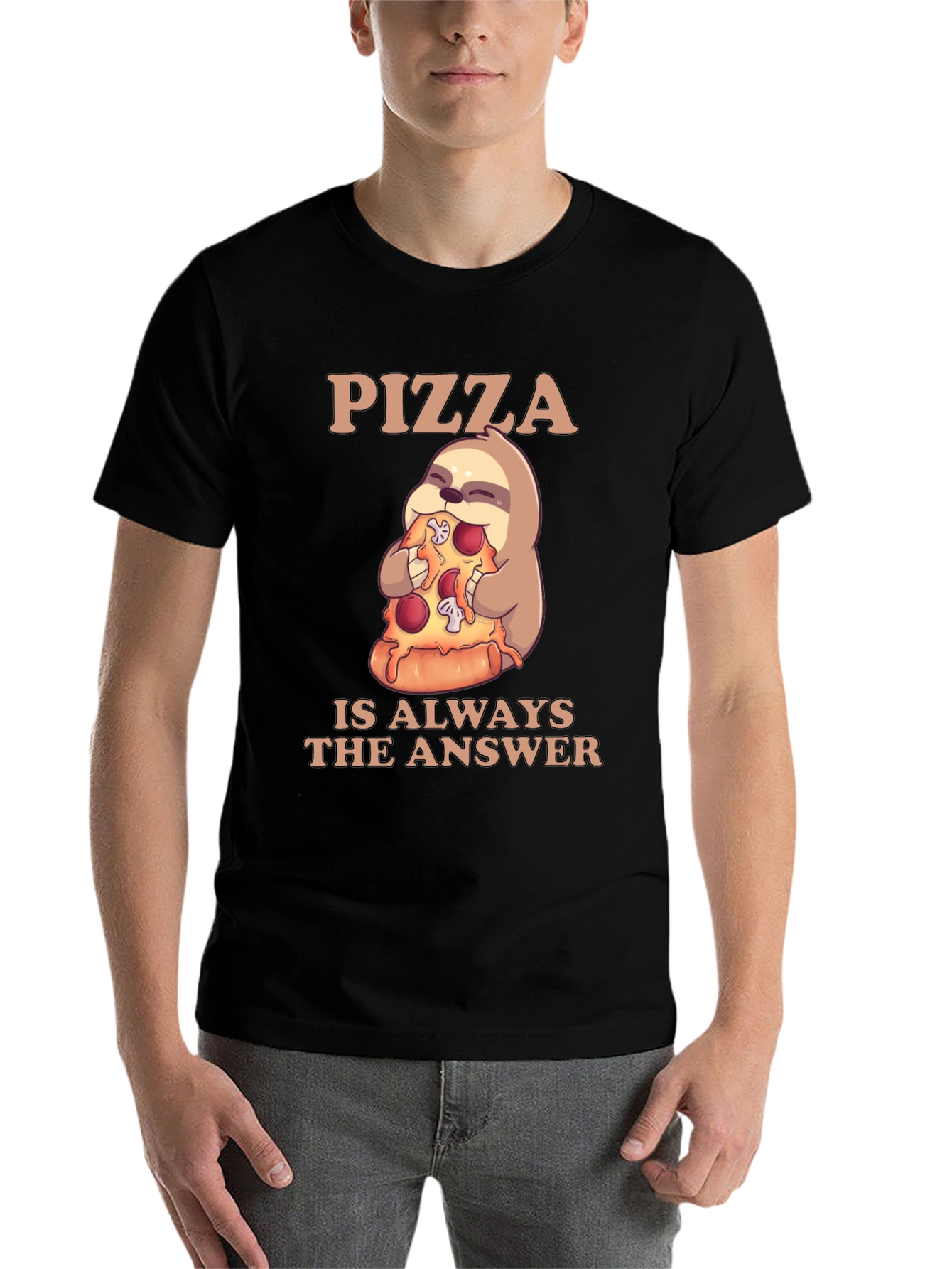 Black Pizza Sloth T-Shirt - Always the Answer! view 7