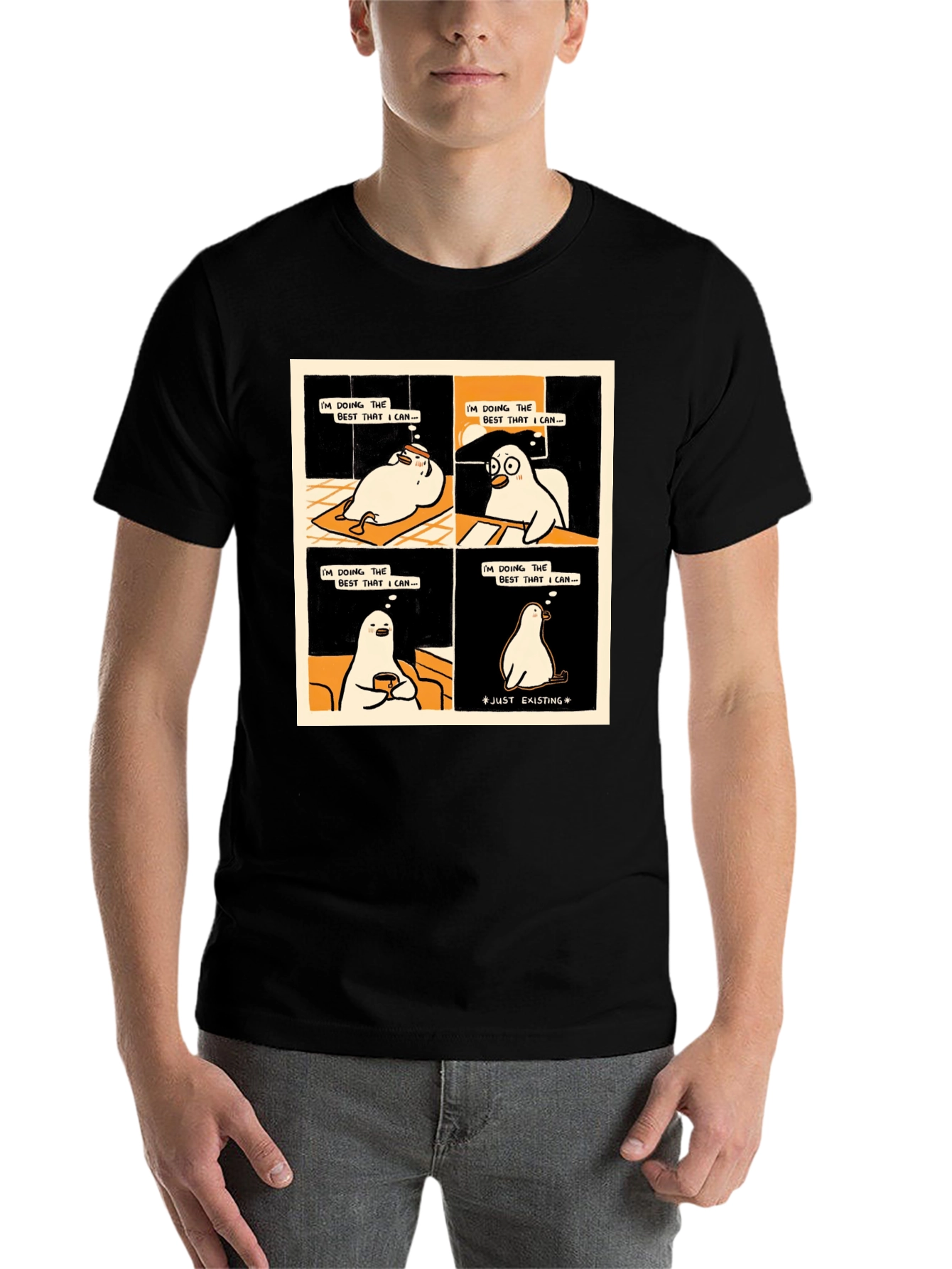 Black Existential Cartoon T-Shirt: Doing My Best view 7