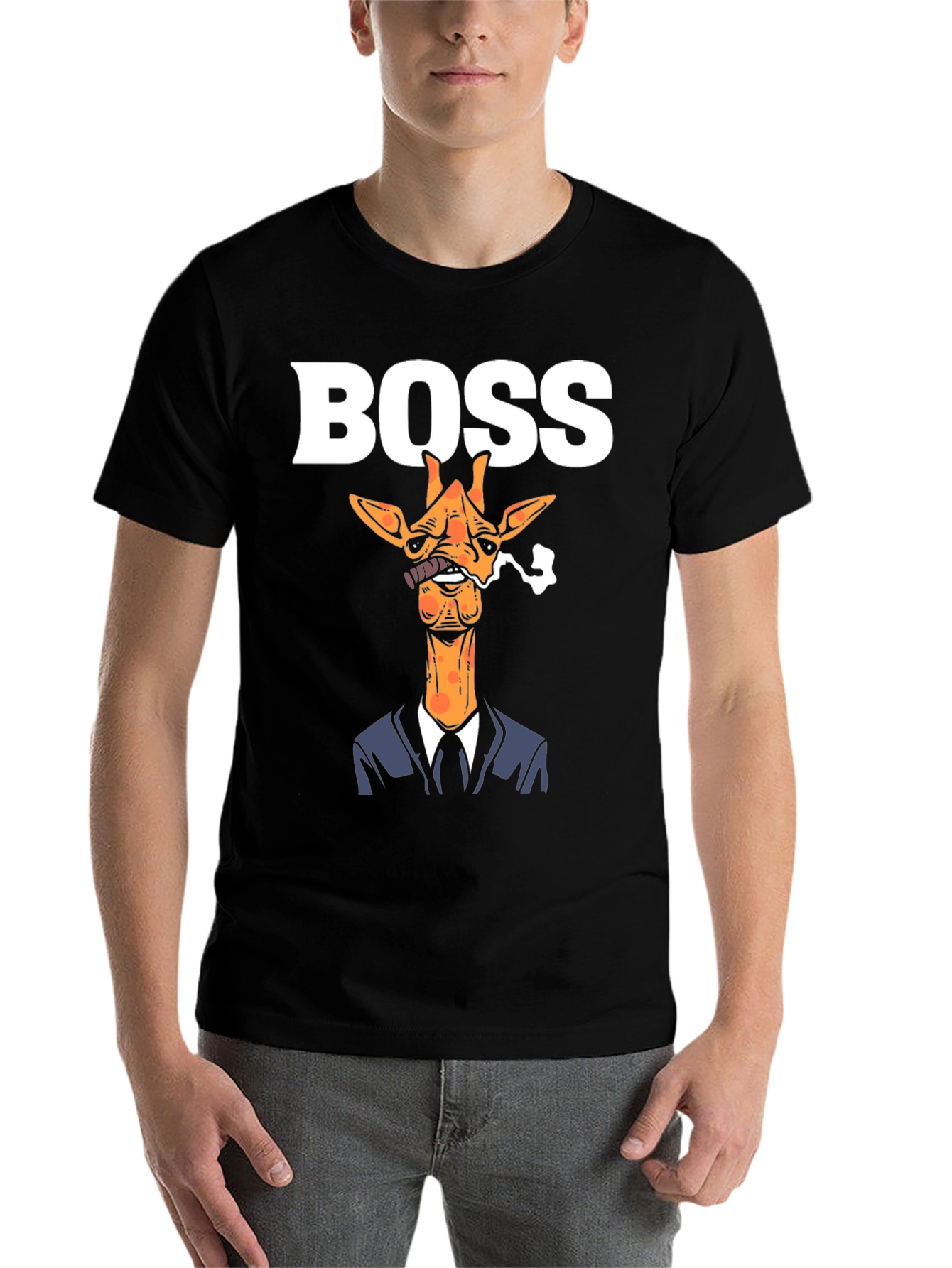 Black Boss Giraffe Graphic Tee - Funny Animal Shirt view 7