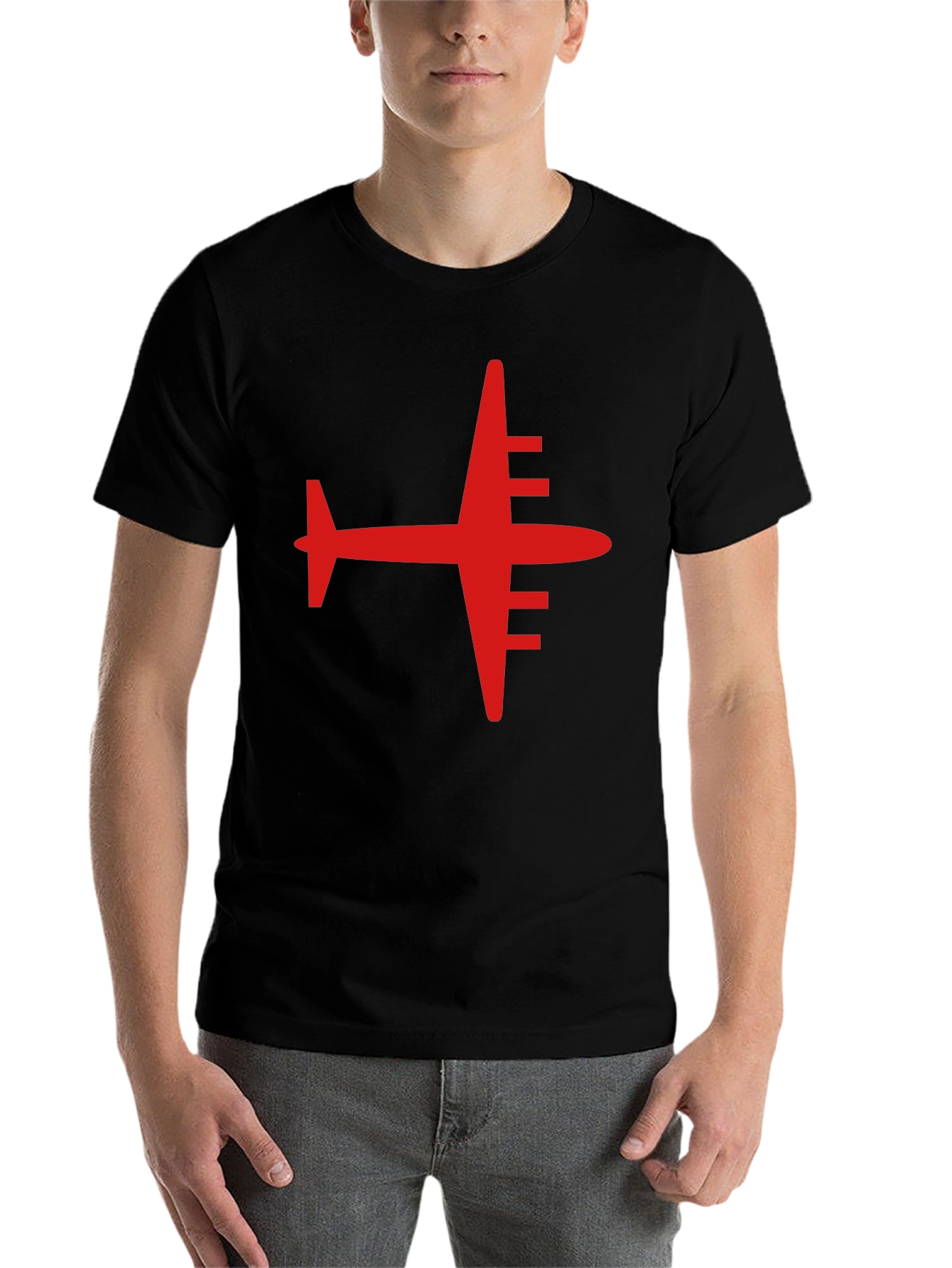 Black Red Airplane Graphic Tee - Black Casual T-Shirt view 7