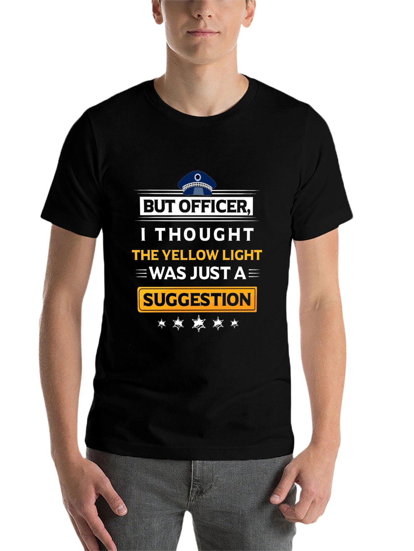 Black But Officer T-Shirt: Yellow Light Suggestion view 7