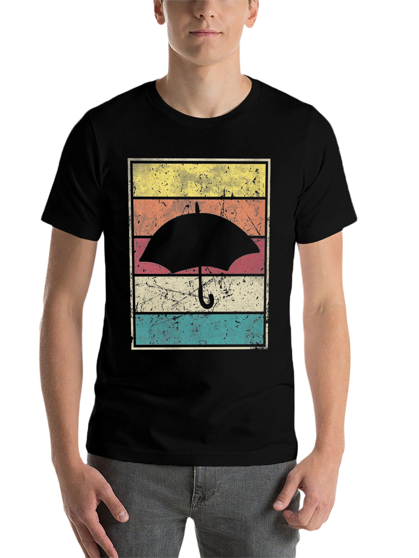 Black Retro Umbrella Graphic Tee - Vintage Style view 7