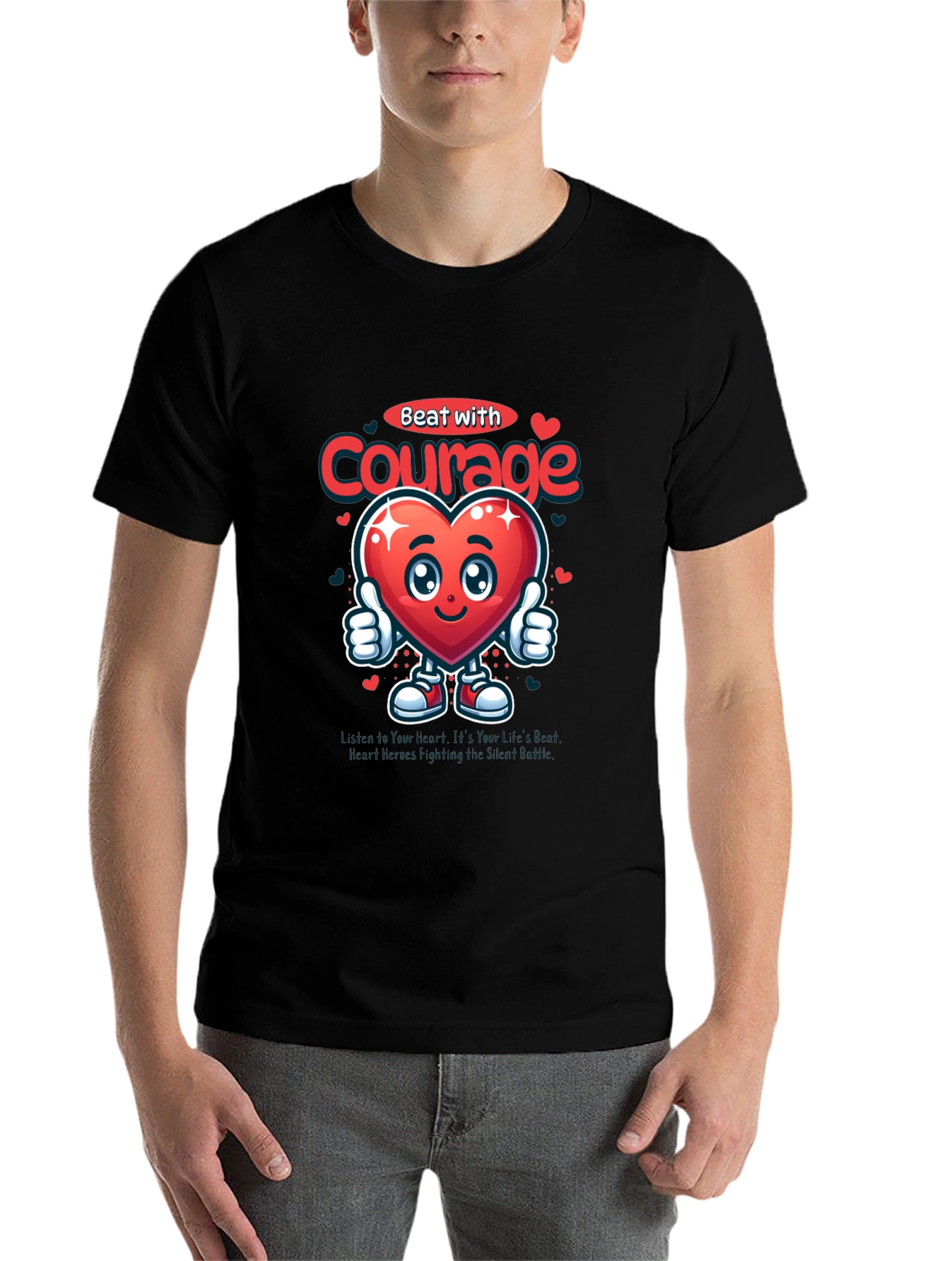 Black Courage Heart Graphic Tee - Inspirational T-Shirt view 7