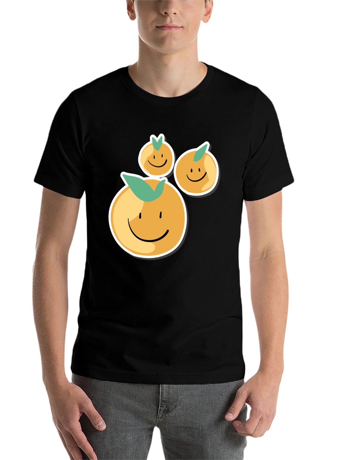 Black Smiling Oranges Graphic Tee - Casual Black T-Shirt view 7