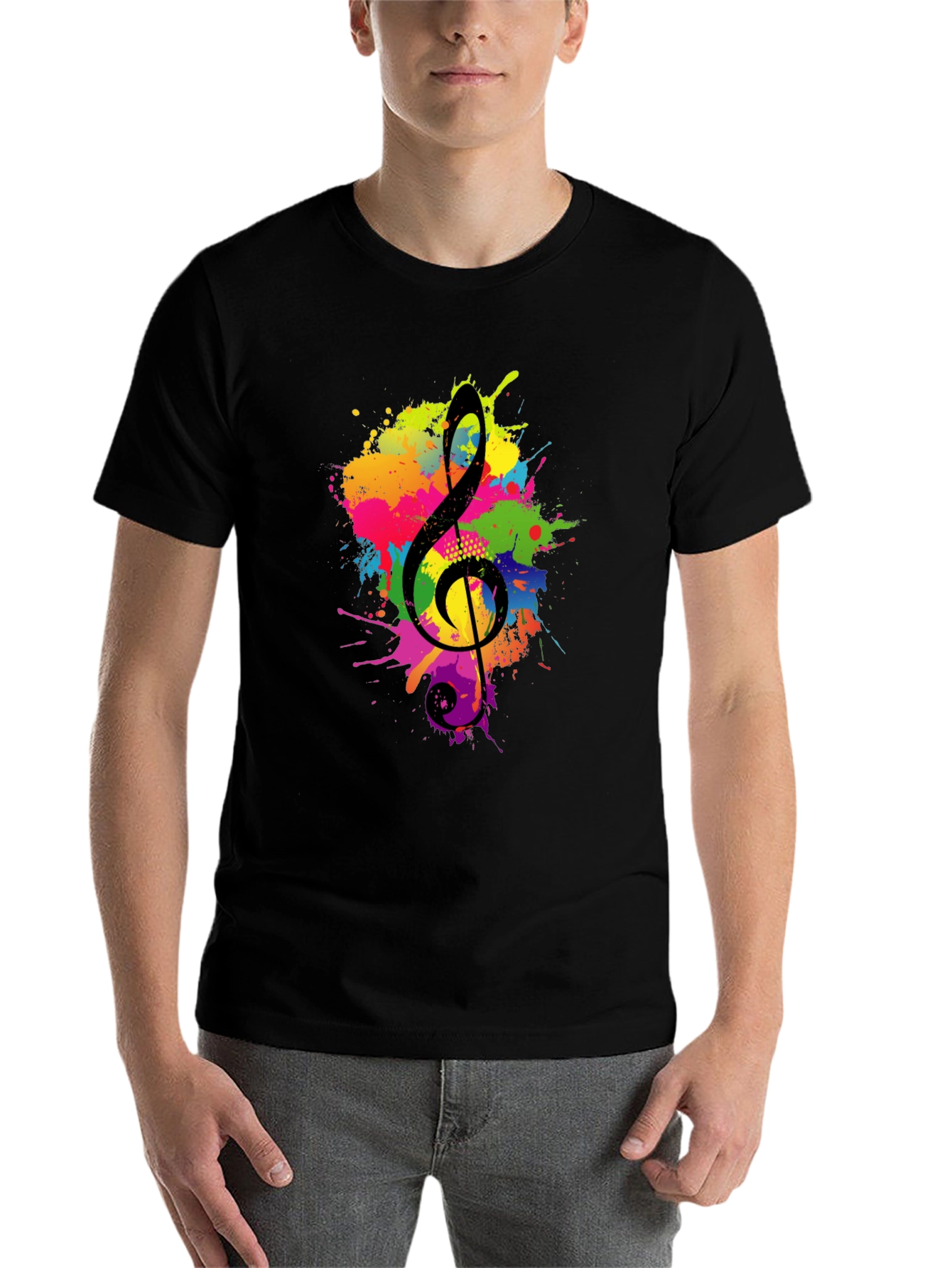 Black Colorful Treble Clef Black Graphic Tee view 7