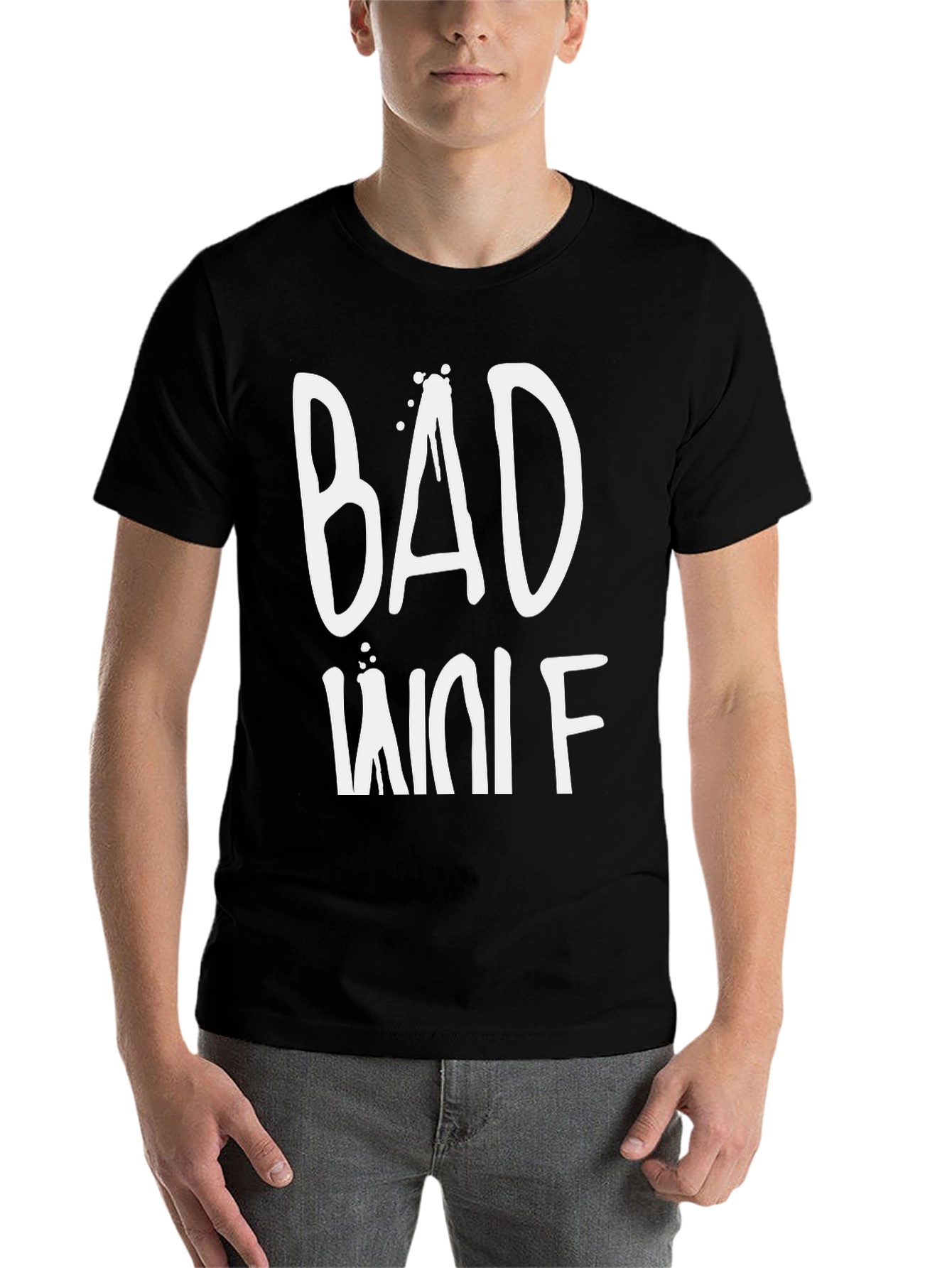 Black Bad Wolf Graphic Tee - Men's Black Cotton T-Shirt view 7