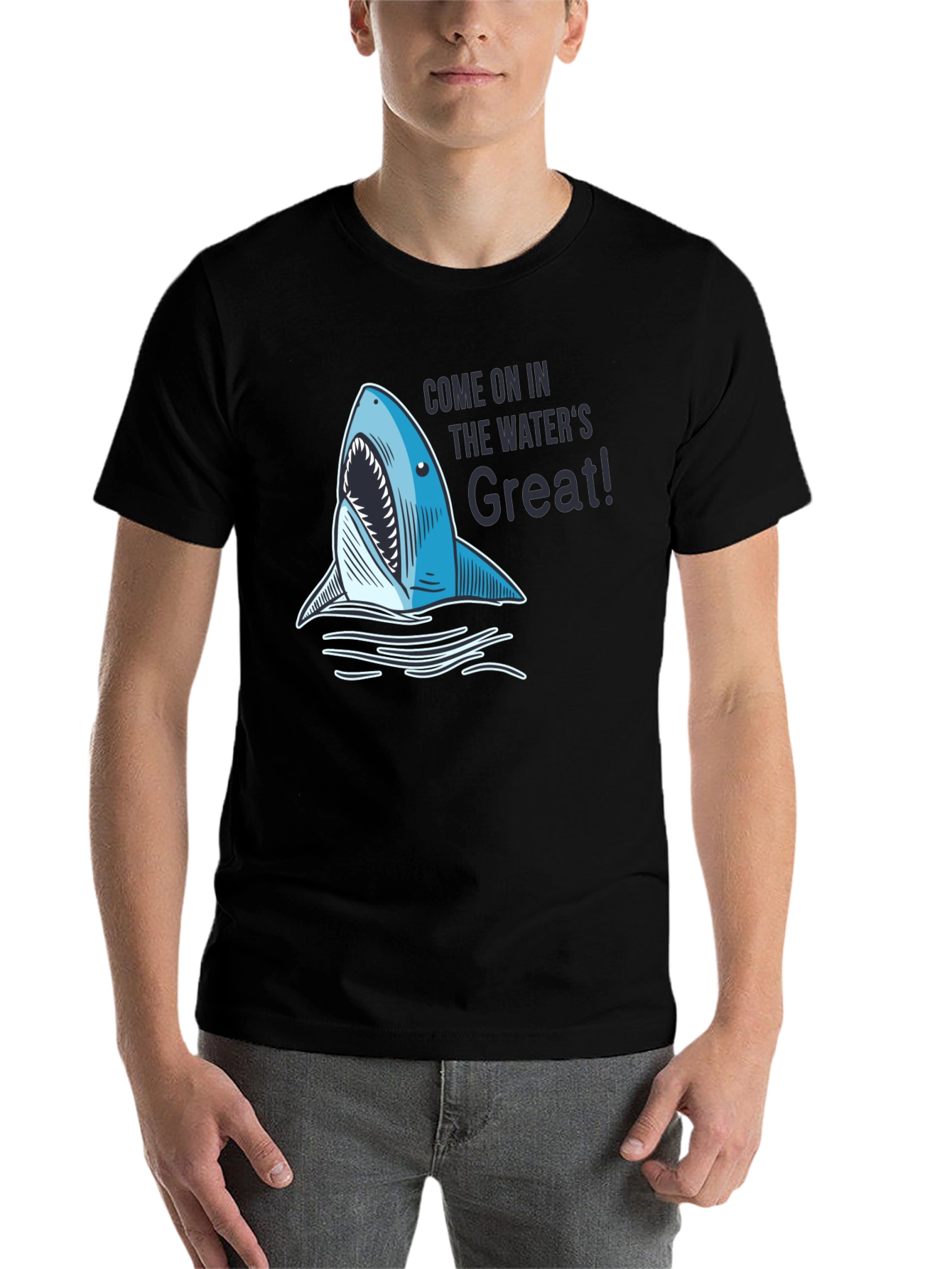 Black Shark Attack T-Shirt - "The Water's Great!" view 7