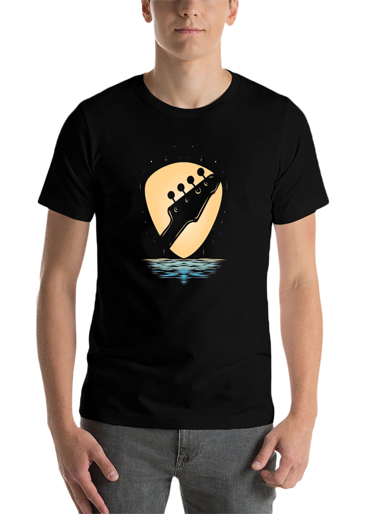 Black Guitar Headstock Lake Graphic Tee view 7