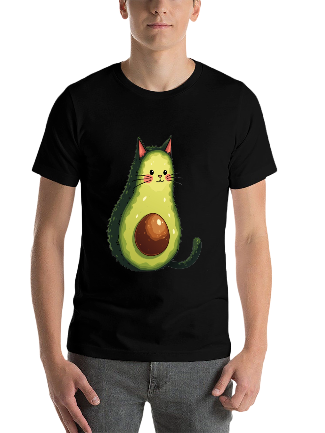 Black Avocado Cat Graphic Tee - Funny T-Shirt view 7