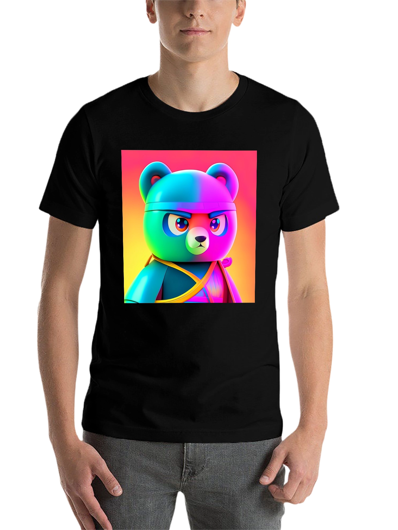 Black Cool Cartoon Bear T-Shirt view 7