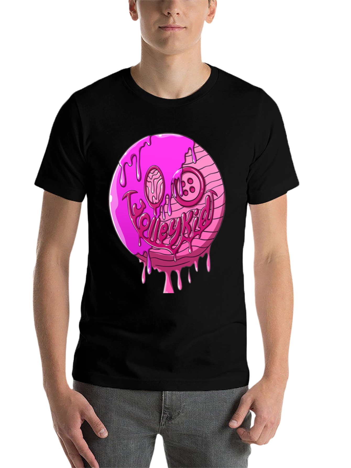 Black Pink Drip Smiley Face Graphic T-Shirt view 7