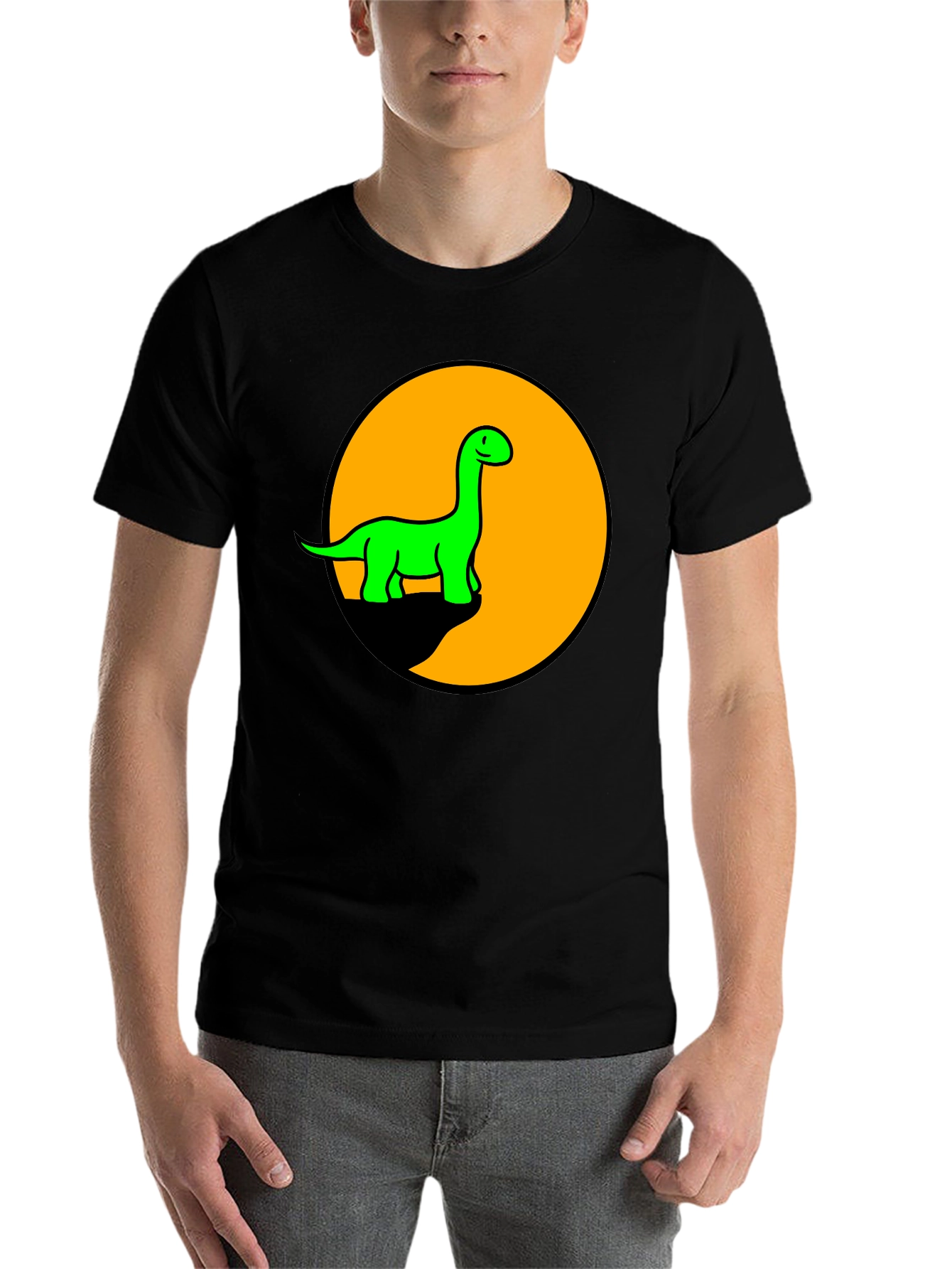 Black Dino Graphic Tee - Black T-Shirt with Retro Green Dinosaur Print view 7