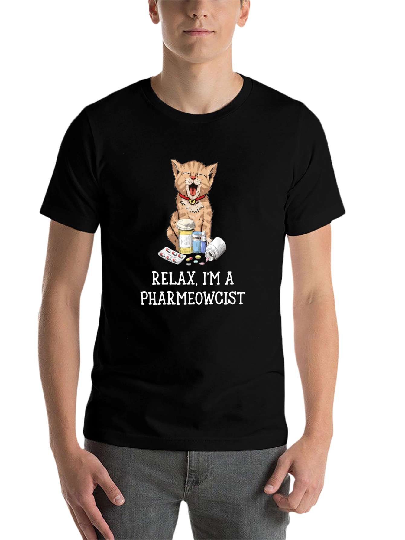 Black Pharmewcist Cat T-Shirt - Funny Veterinarian Tee view 7