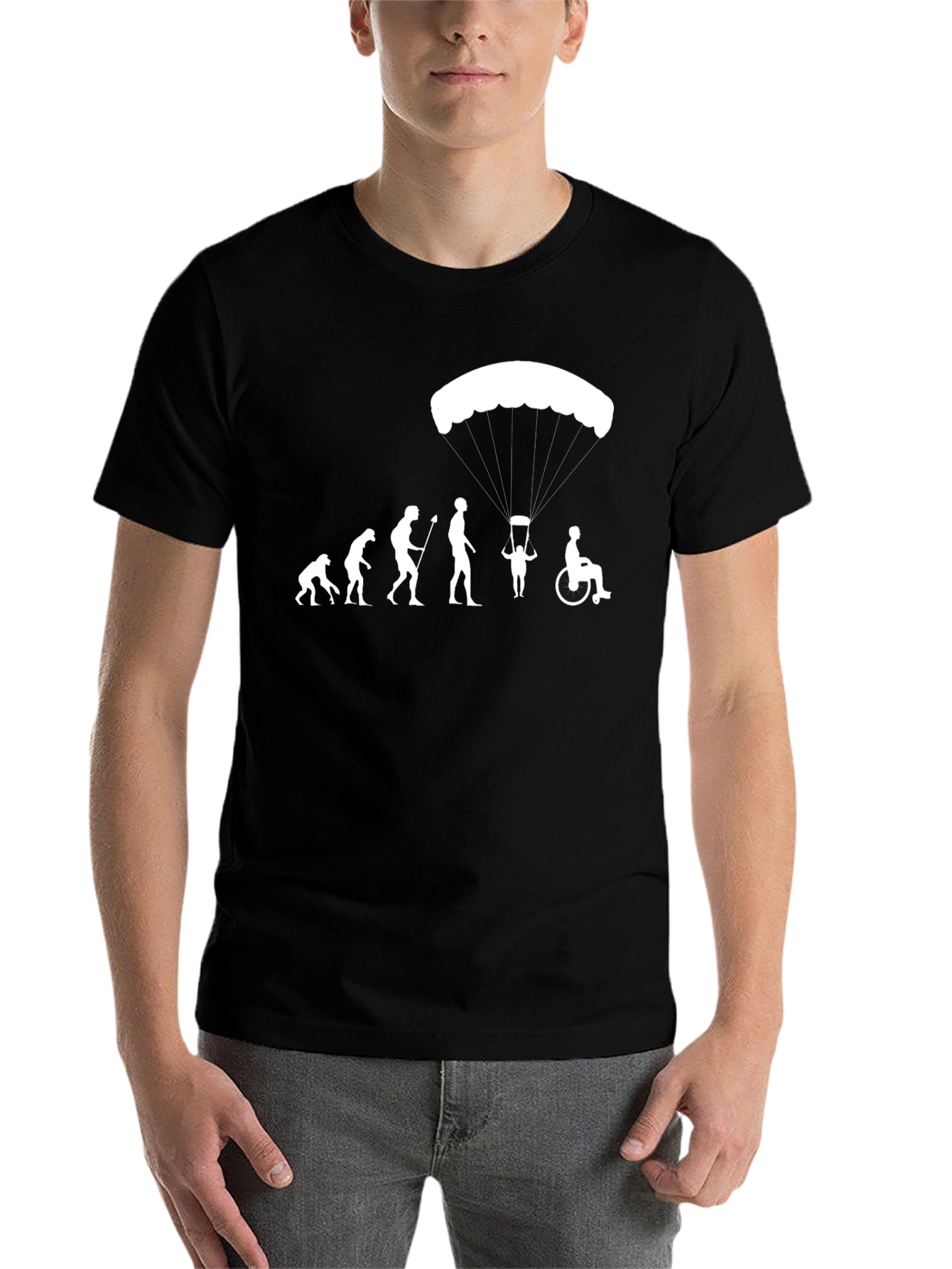 Black Evolution Parachute Humor T-Shirt view 7