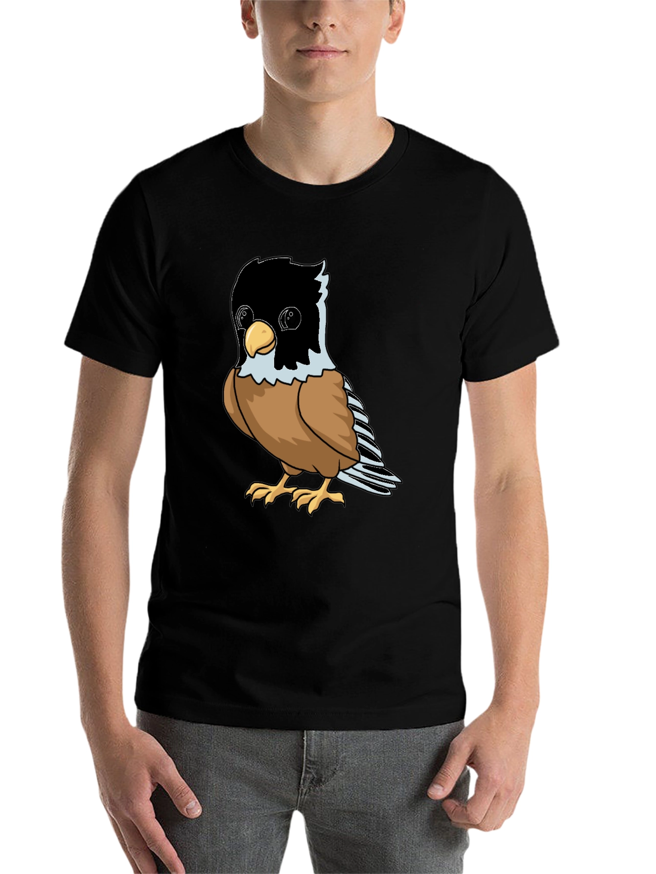 Black Cute Bird Graphic Tee - Soft Black Cotton Shirt view 7