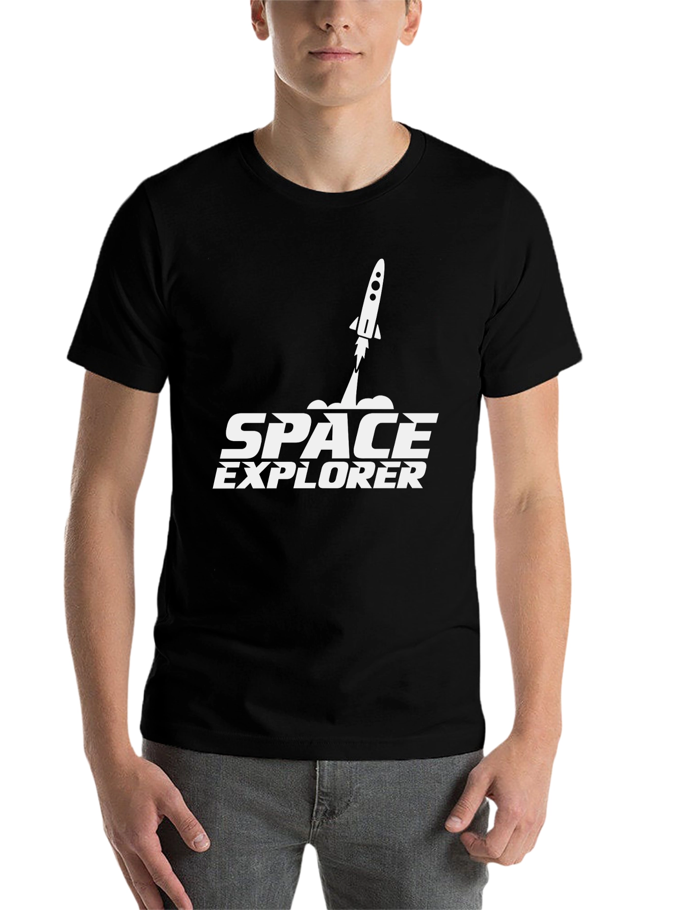 Black Space Explorer Black T-Shirt Rocket Design view 7