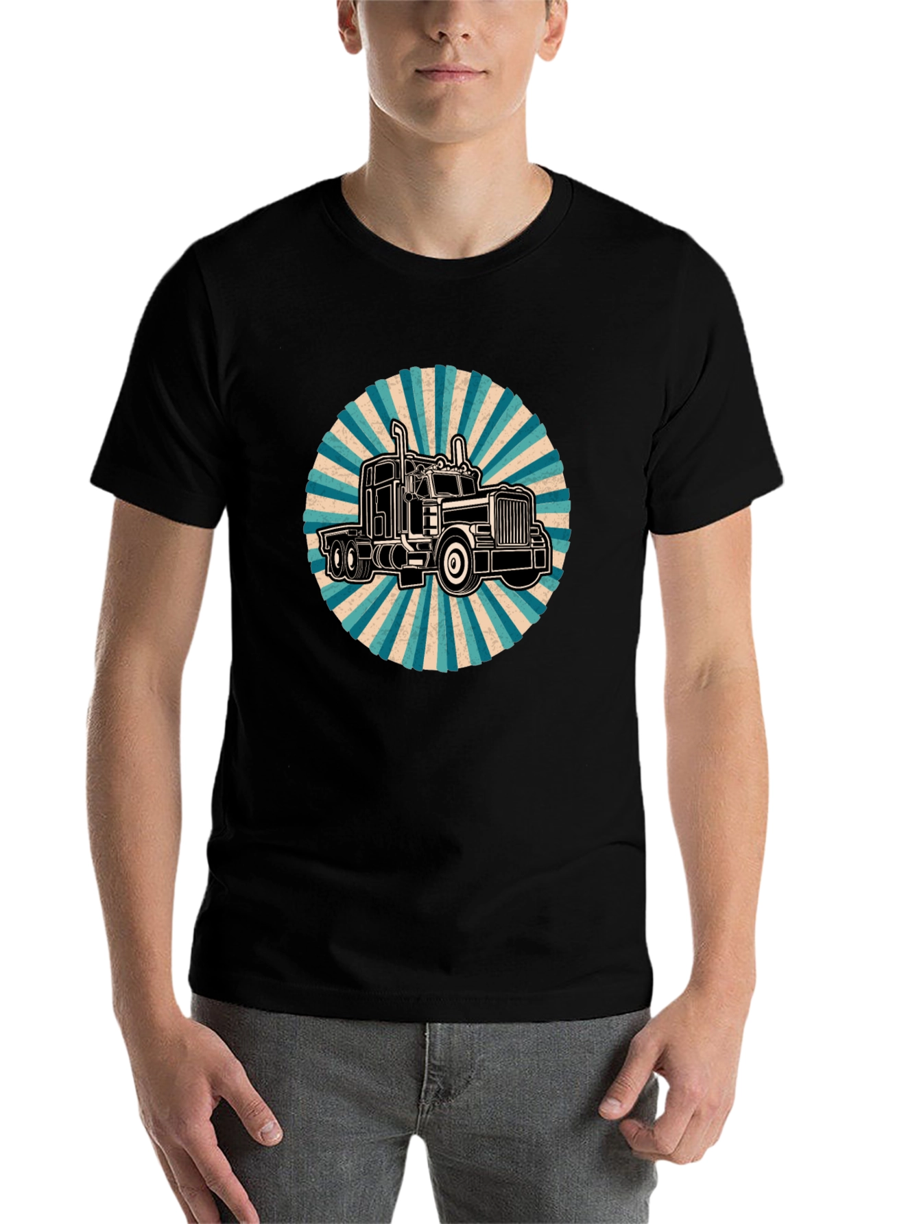 Black Trucker Tee - Retro Style Black T-Shirt view 7