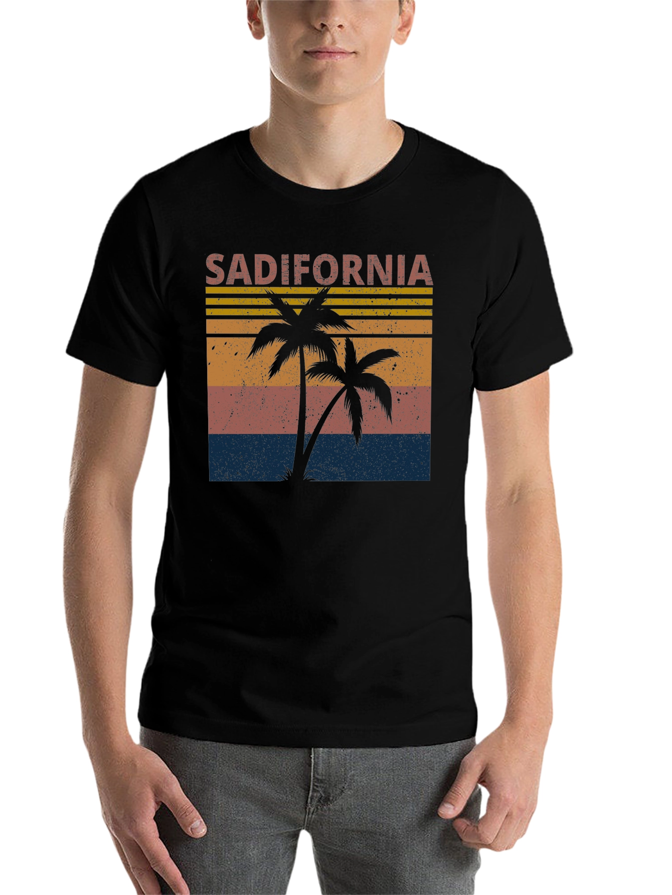 Black Sadifornia Palm Tree Retro Graphic T-Shirt view 7