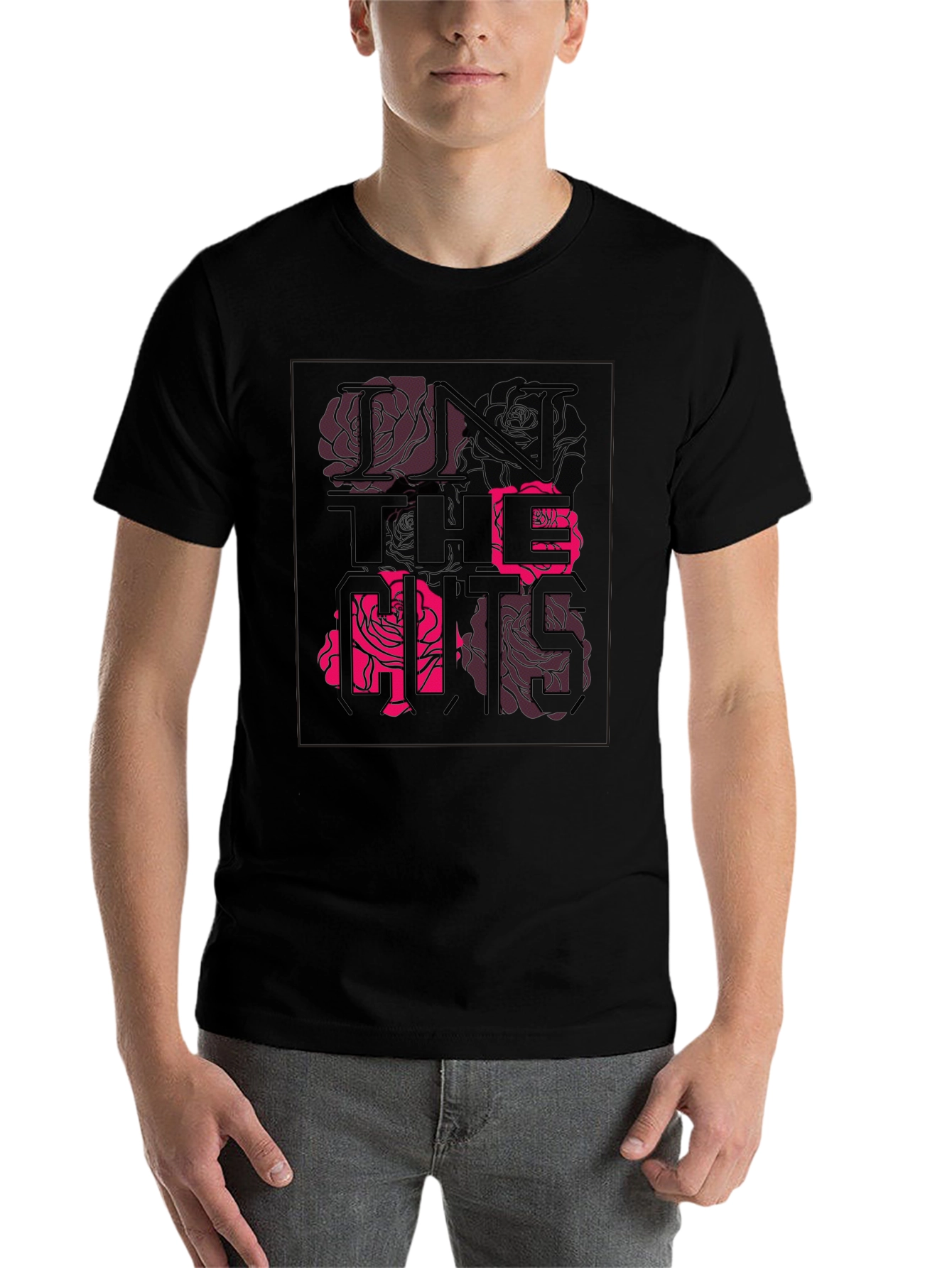 Black Stylish Black Graphic Tee - Rose Text Design view 7